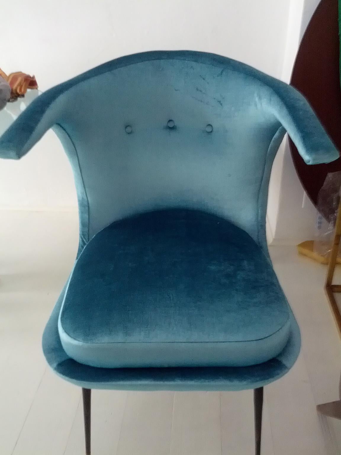 Mid-20th Century Mid-Century Modern Italian Armchairs with Blue Velvet Cover, Tuscany, 1960s
