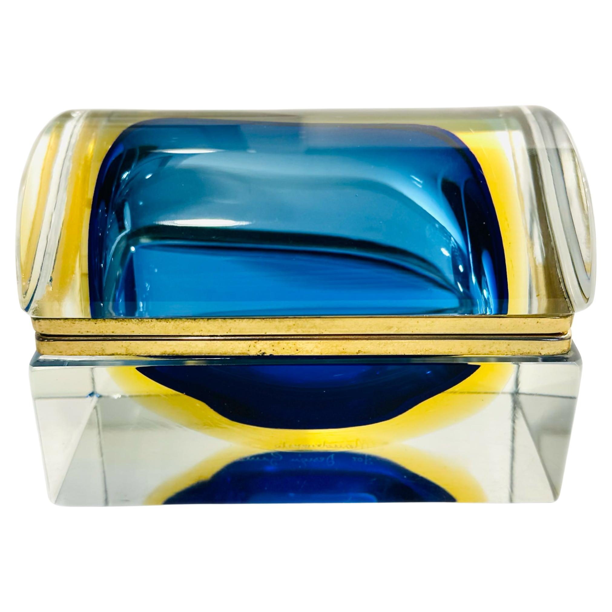 Mid Century Modern Italian Art Glass Sommerso Jewelry Casket/Box by, Mandruzzato