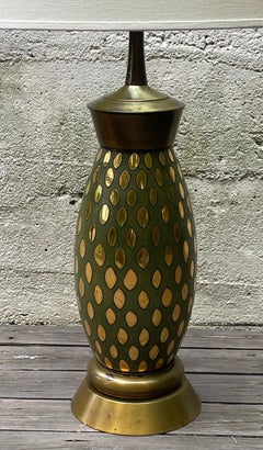 Mid Century Italian Florentine Ceramic Table Lamp, Gold Leaf Teardrop Pattern