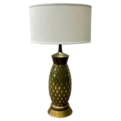 Mid-Century Modern Italian Art Glass Table Lamp, Vibrant Green with Gold Pattern