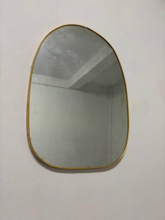 Mid-Century Modern Italian Asymmetrical Brass Wall Mirror Style of Gio Ponti 50s
