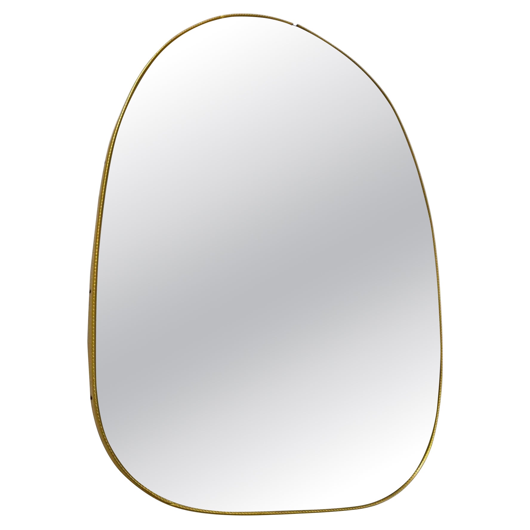 Mid-Century Modern Italian Asymmetrical Brass Wall Mirror Style of Gio Ponti 50s
