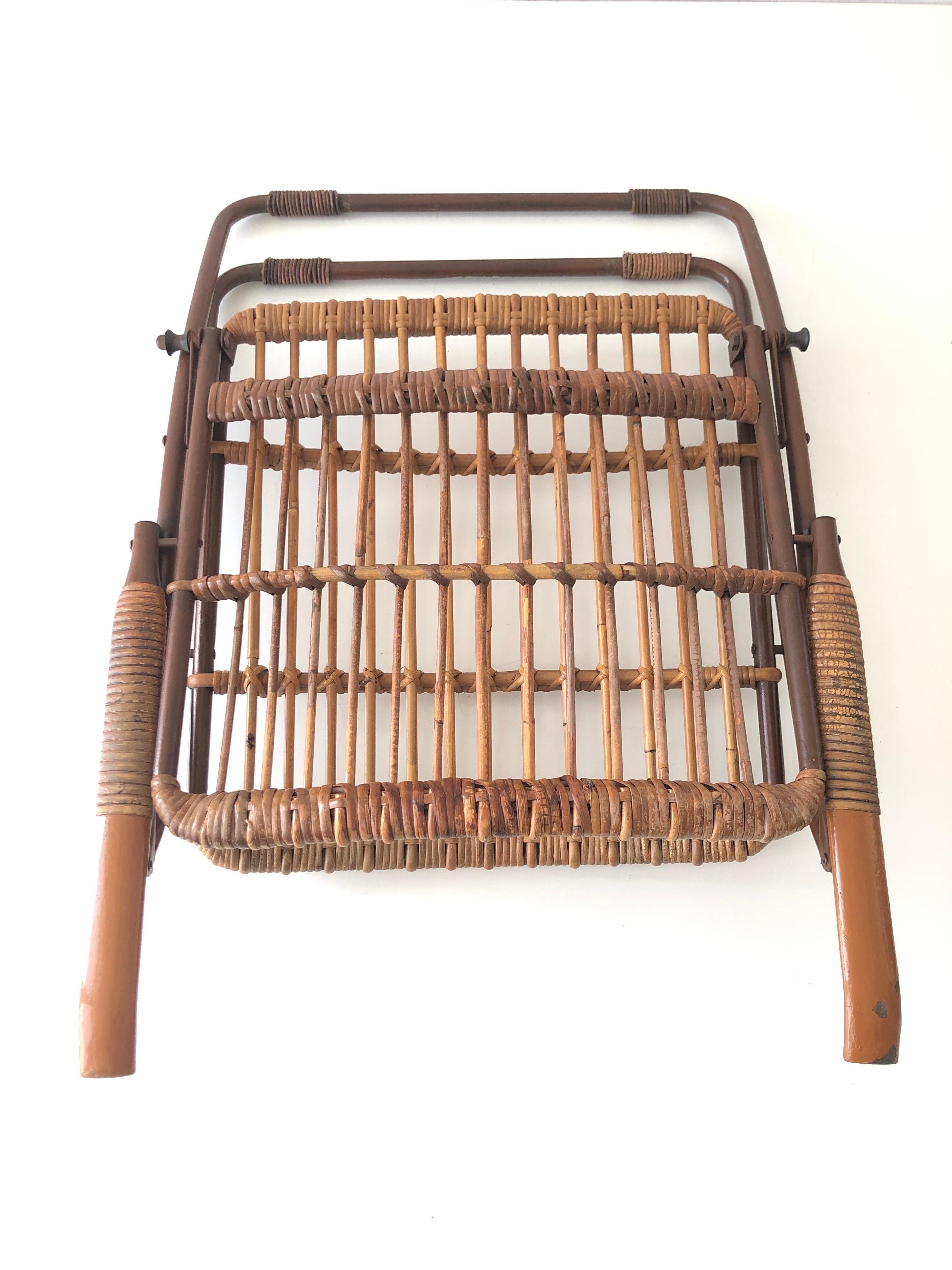 Mid-century Modern Italian Bamboo and Brown Metal Folding Armchair, 1960s, Italy For Sale 7