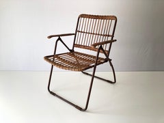 Mid-century Modern Italian Bamboo and Brown Metal Folding Armchair, 1960s, Italy