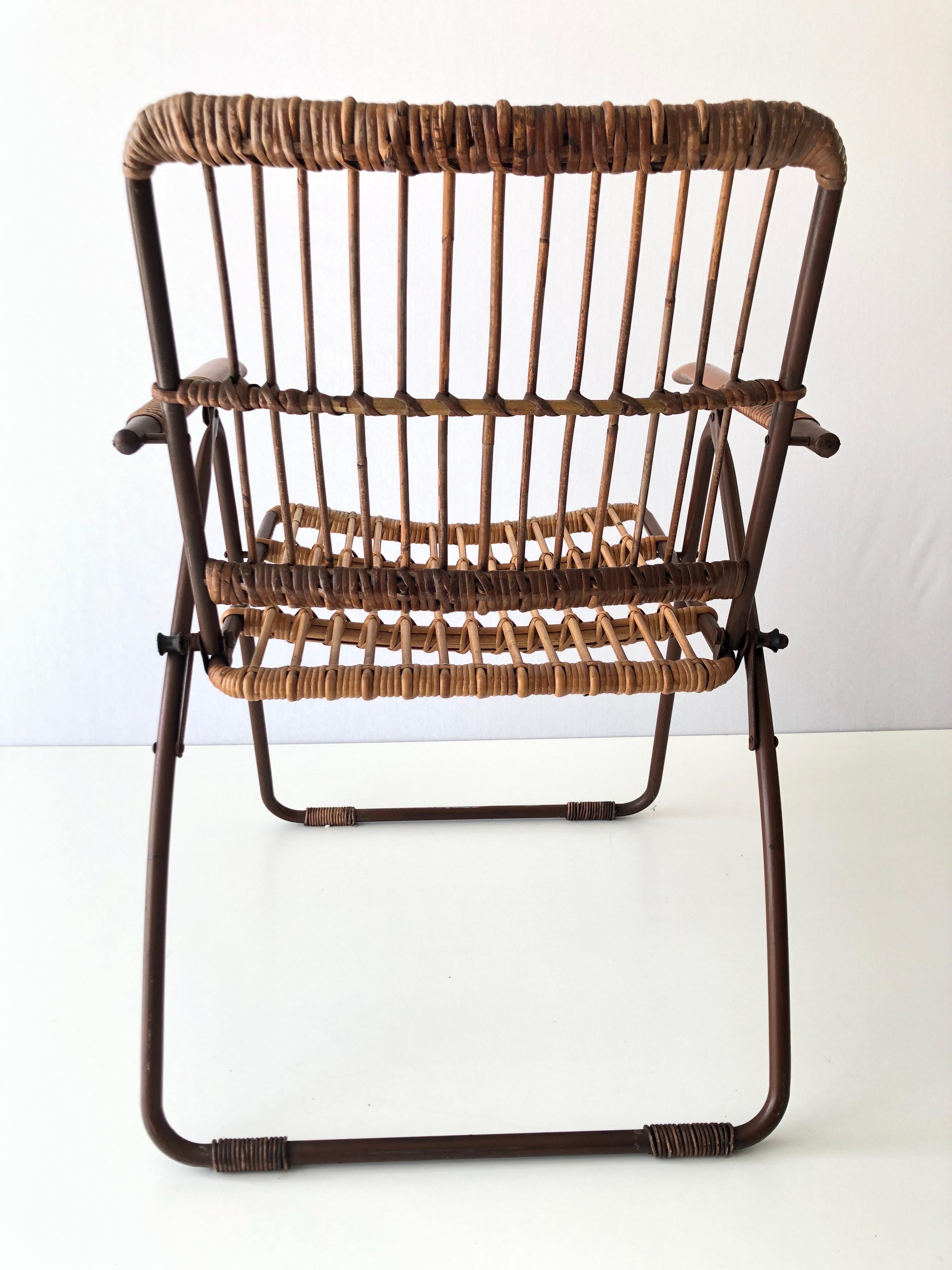 Mid-20th Century Mid-century Modern Italian Bamboo and Brown Metal Folding Armchair, 1960s, Italy For Sale
