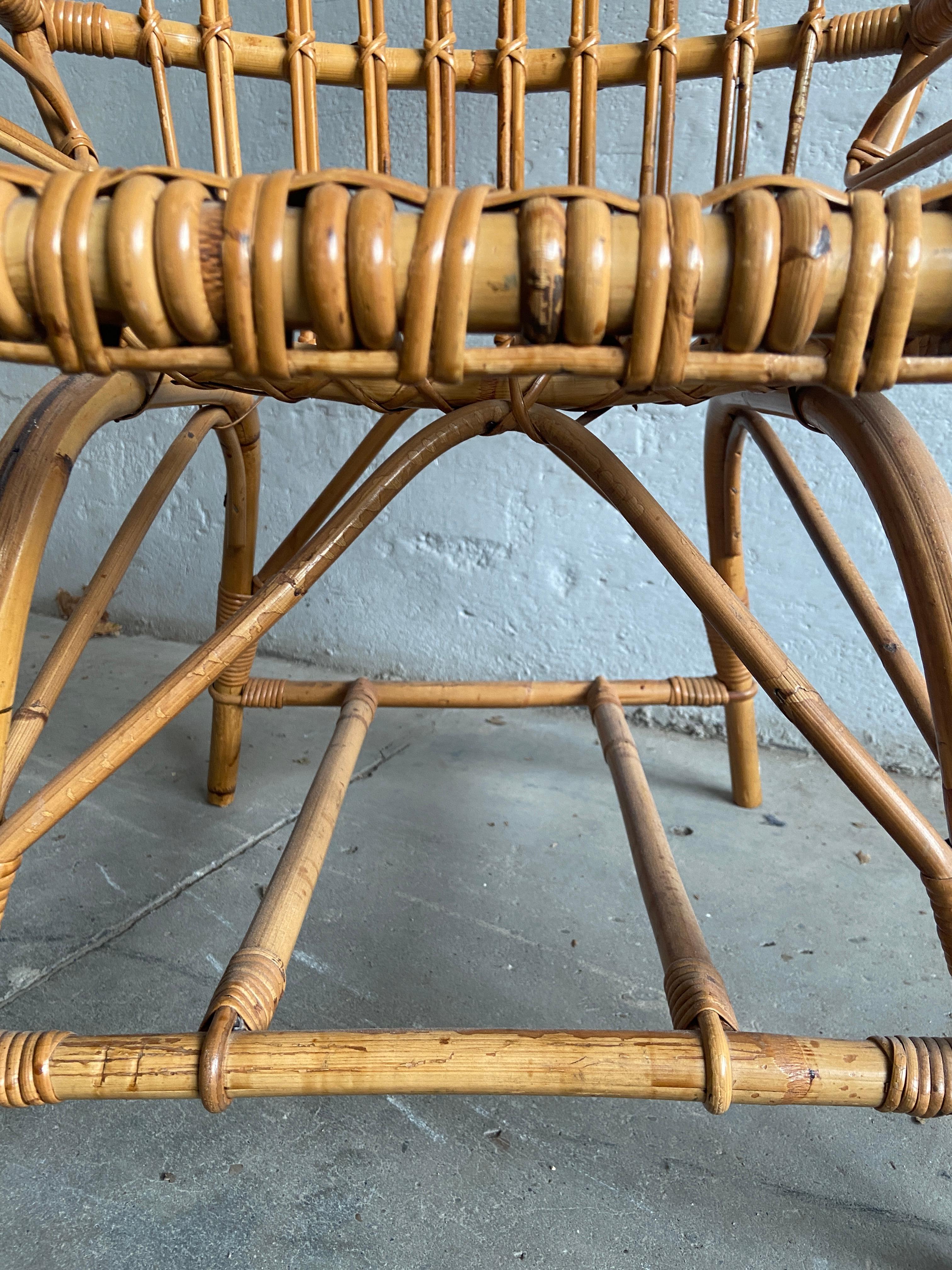 Mid-Century Modern Italian Bamboo and Rattan Armchair, 1960s For Sale 6