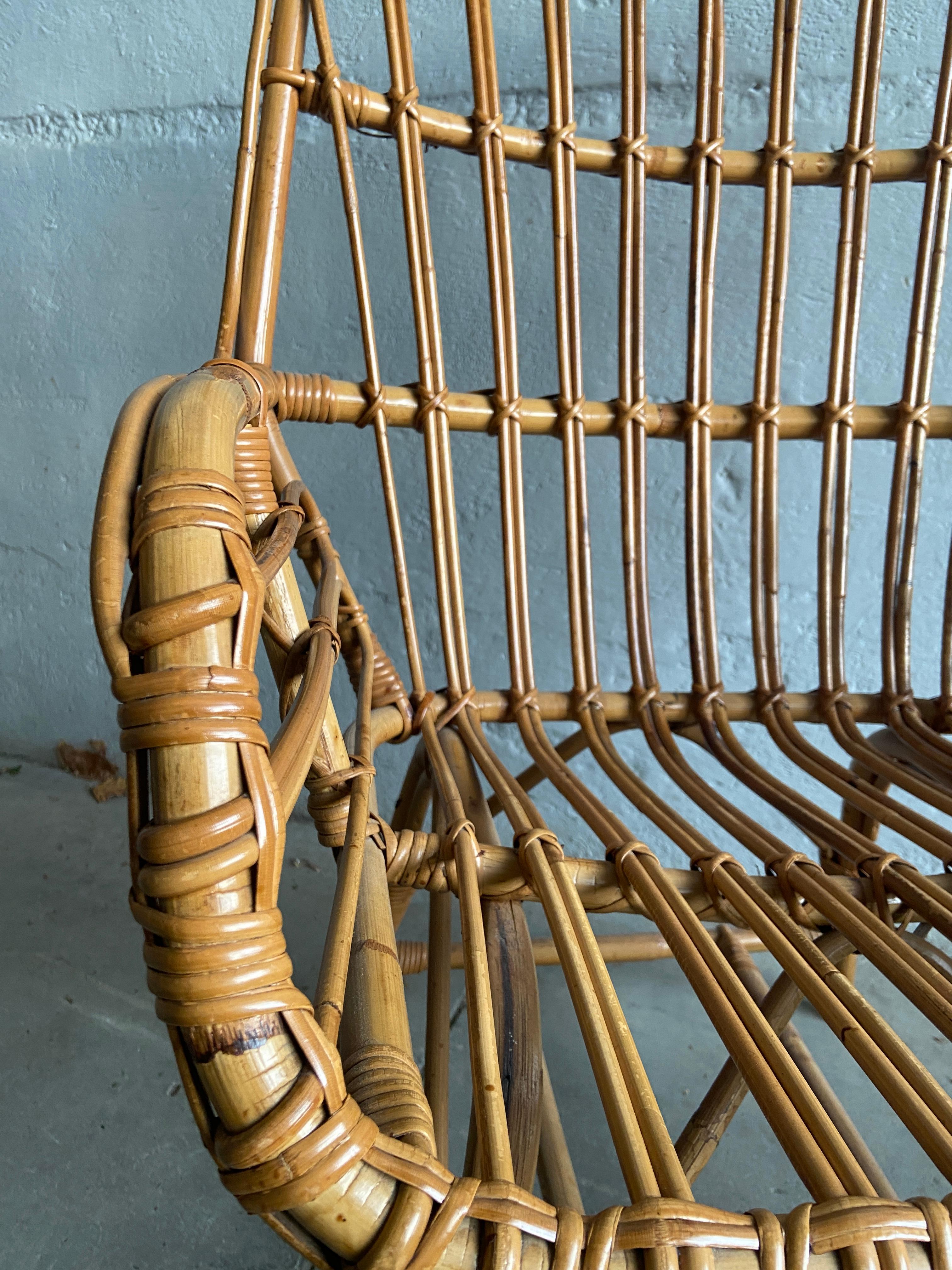 Mid-Century Modern Italian Bamboo and Rattan Armchair, 1960s For Sale 7