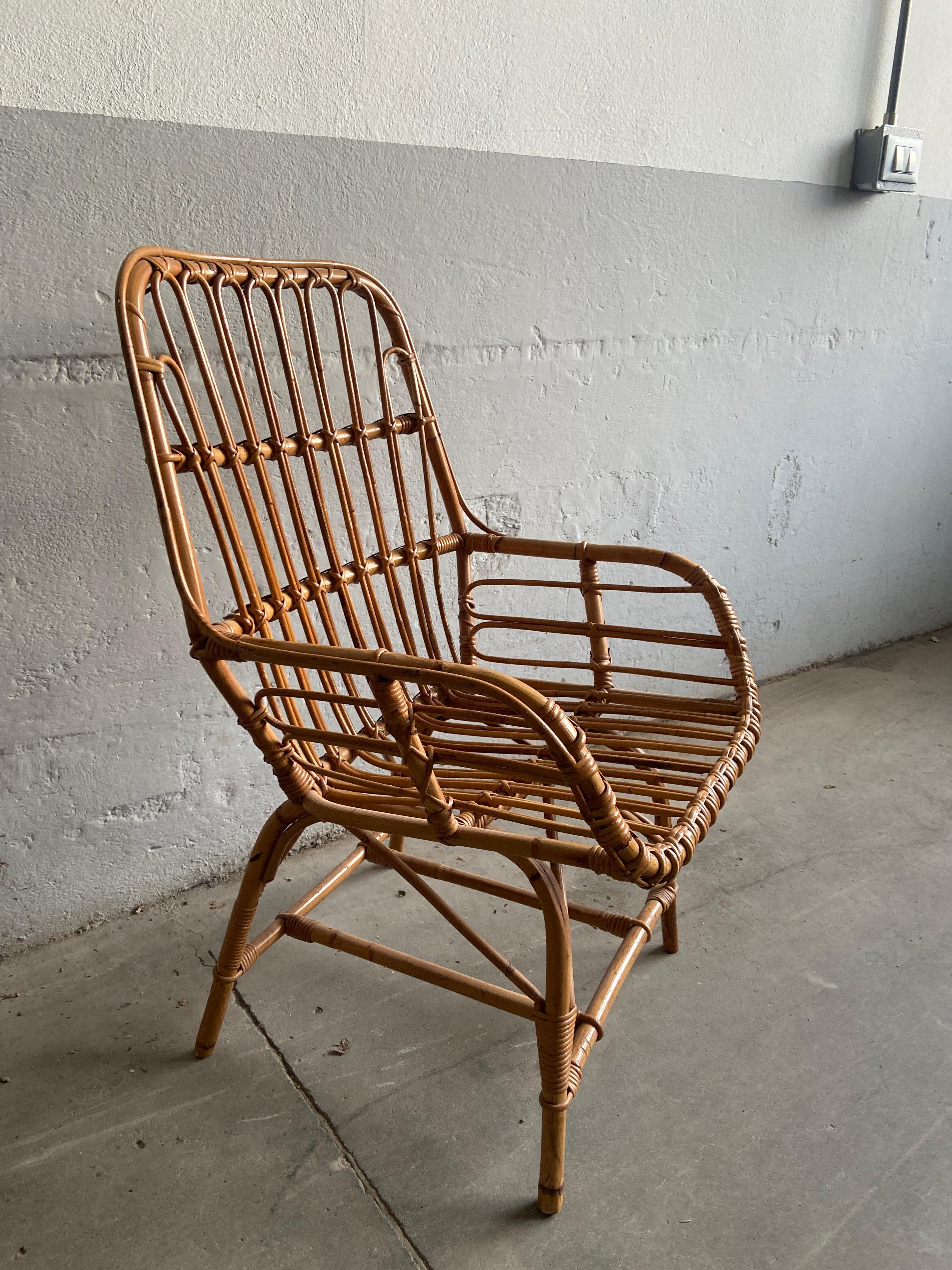 Mid-Century Modern Italian Bamboo and Rattan Armchair, 1960s In Good Condition For Sale In Prato, IT