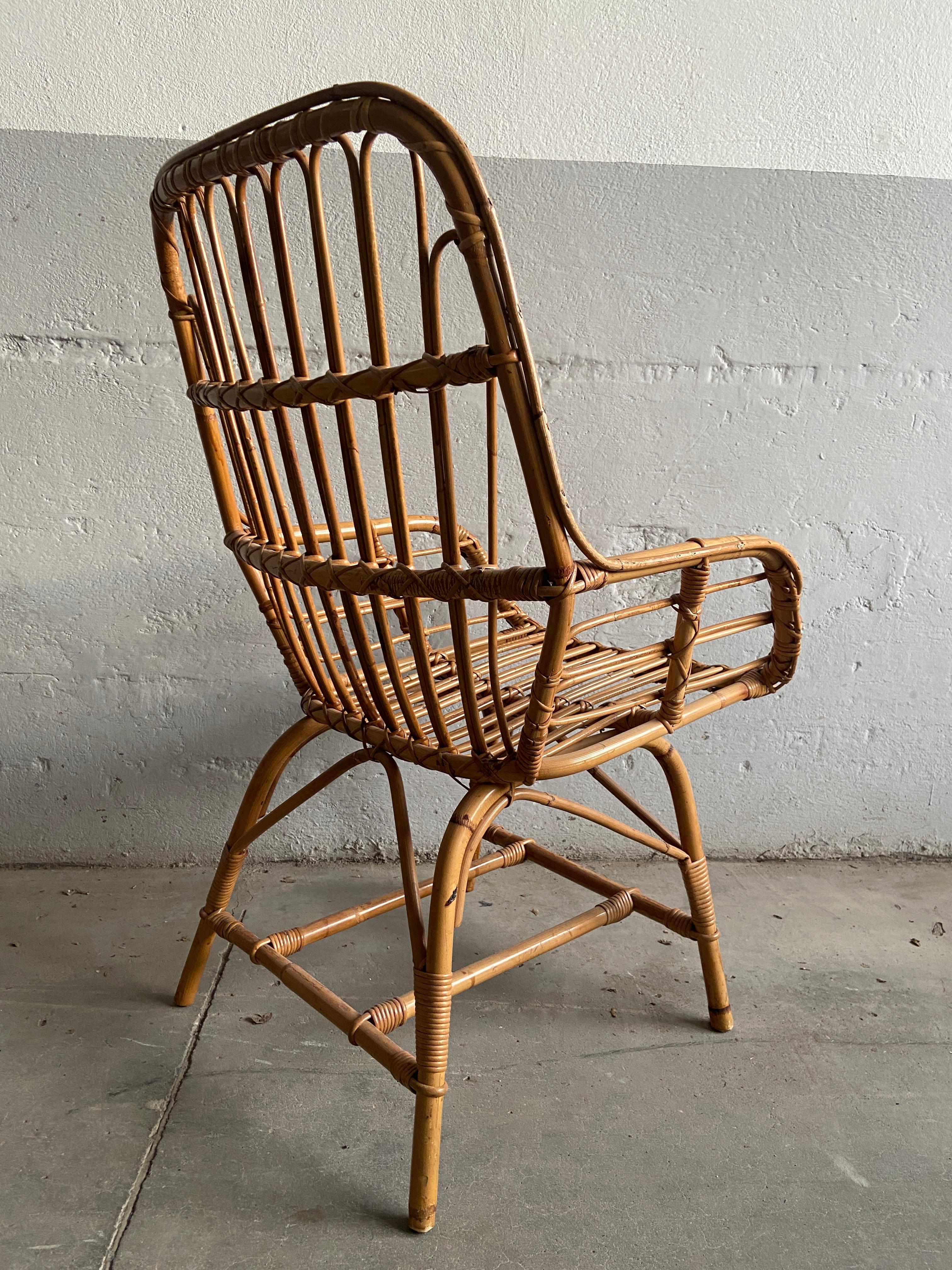 Mid-20th Century Mid-Century Modern Italian Bamboo and Rattan Armchair, 1960s For Sale