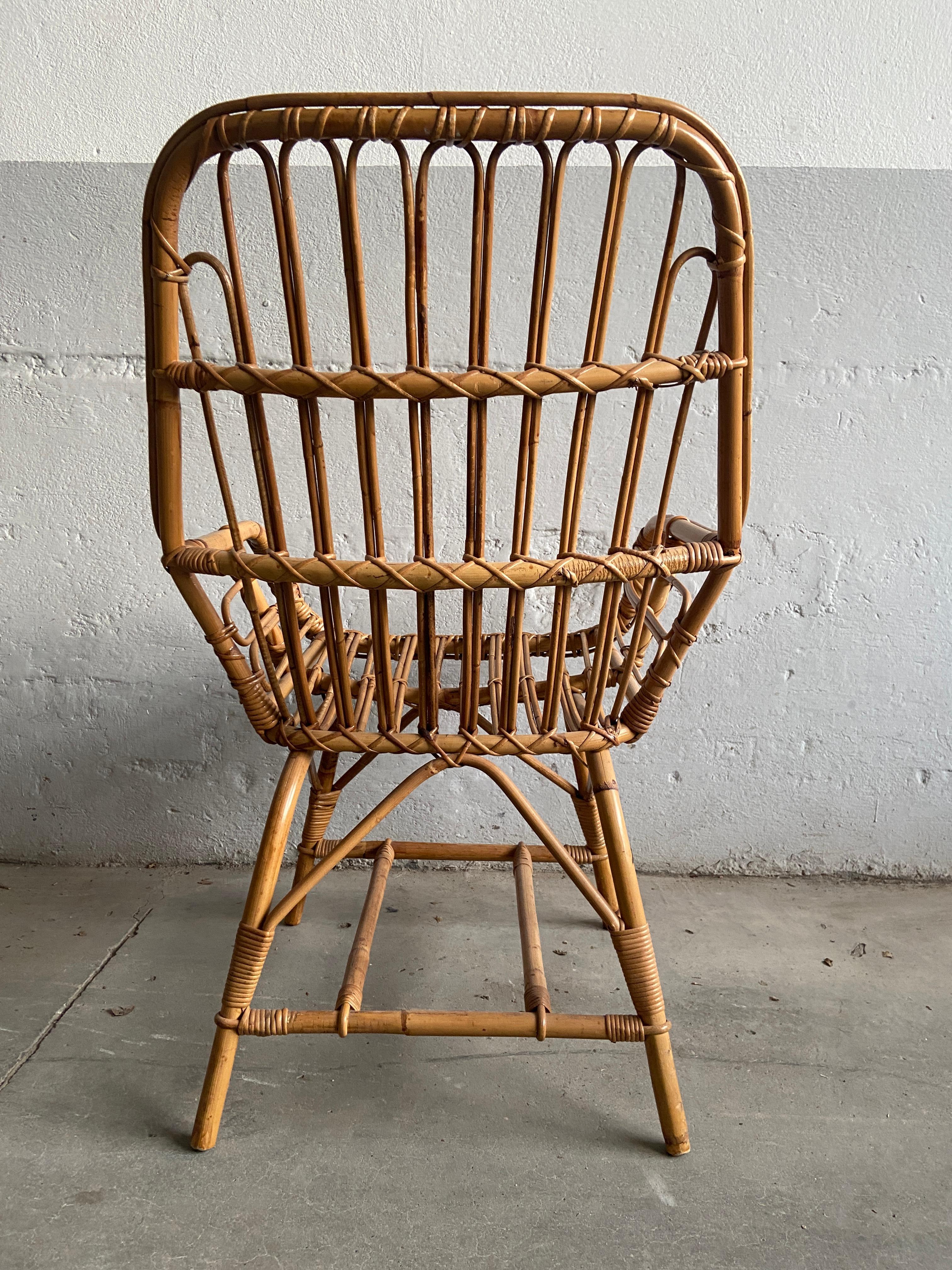 Mid-Century Modern Italian Bamboo and Rattan Armchair, 1960s 1