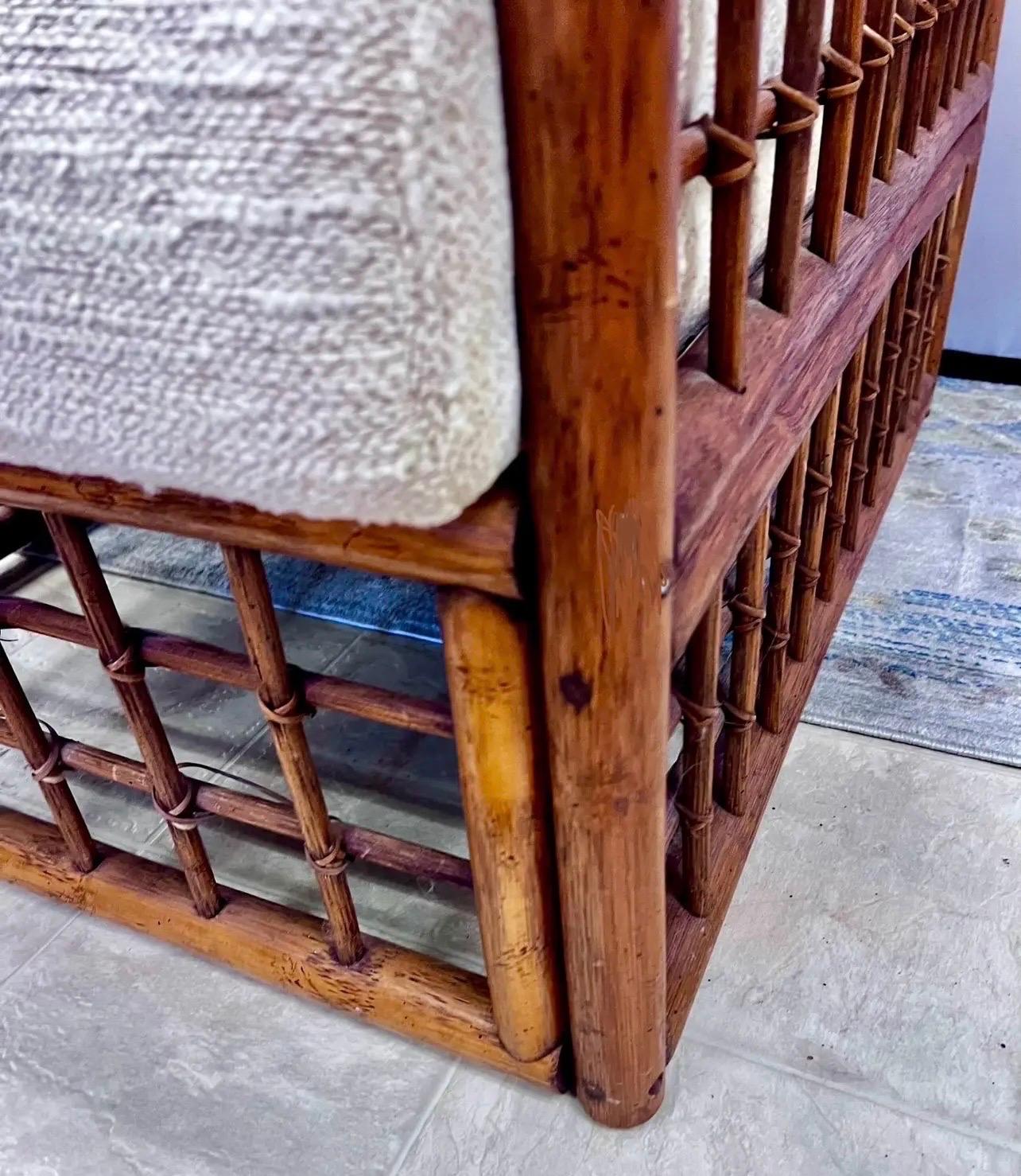 Fabric Mid Century Modern Italian Bamboo and Rattan Armchair Club Chair