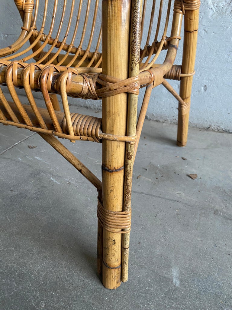 Mid-Century Modern Italian Bamboo and Rattan Armchair For Sale 8