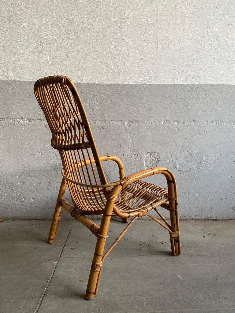 Mid-Century Modern Italian Bamboo and Rattan Armchair For Sale 1