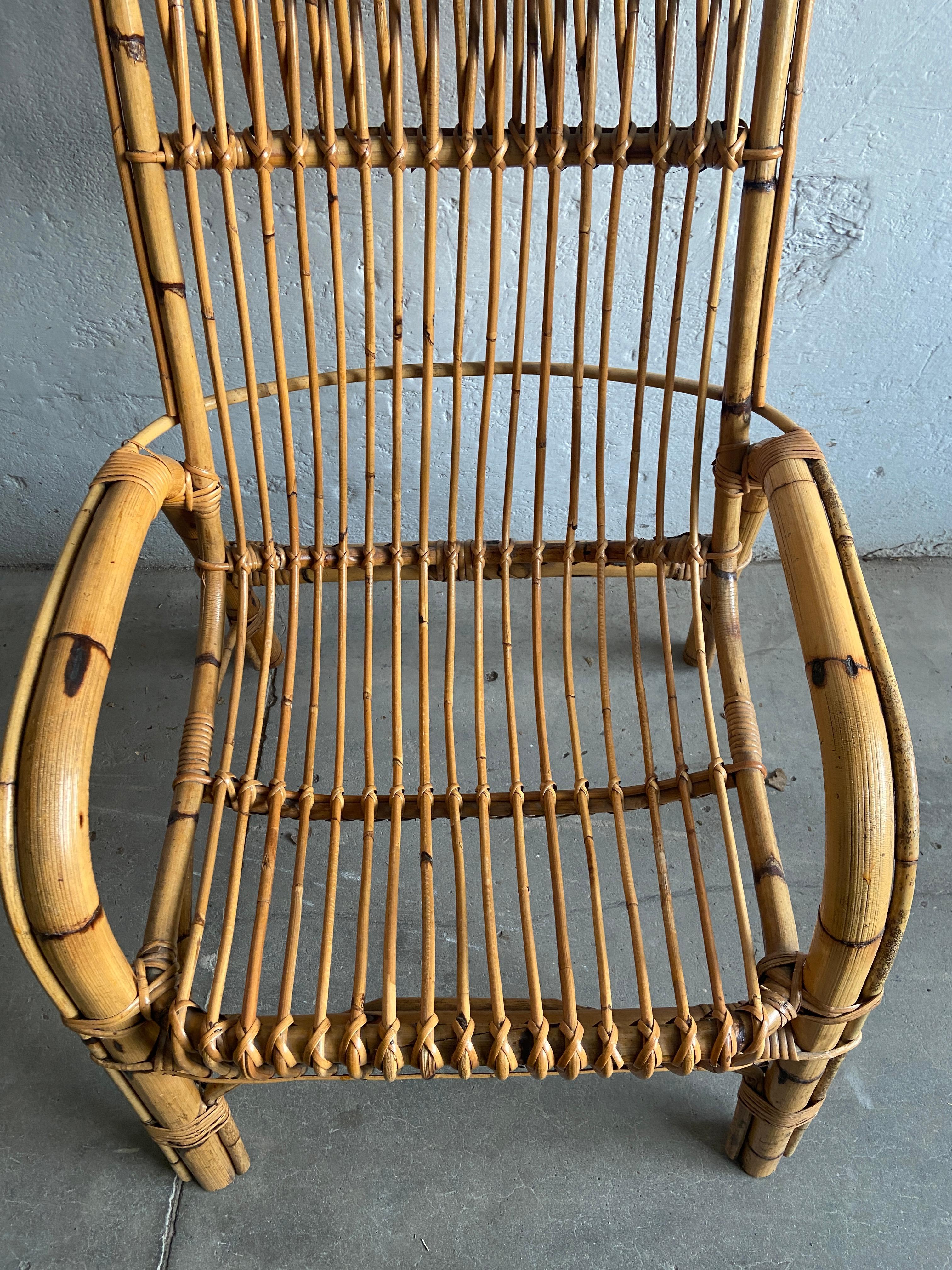 Mid-Century Modern Italian Bamboo and Rattan Armchair For Sale 3