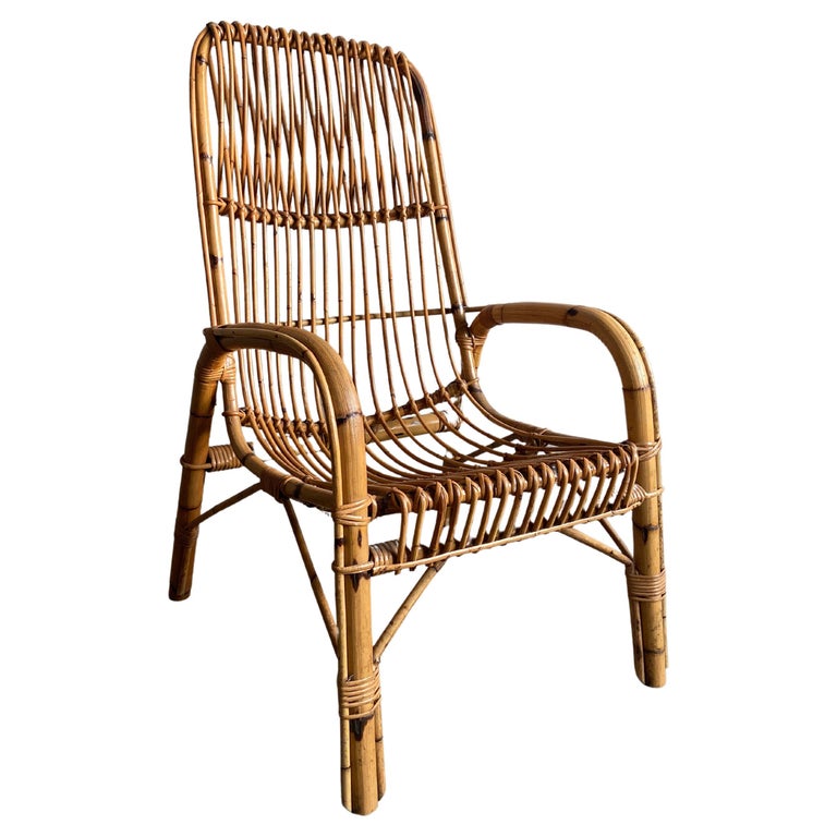 Mid-Century Modern Italian Bamboo and Rattan Armchair For Sale