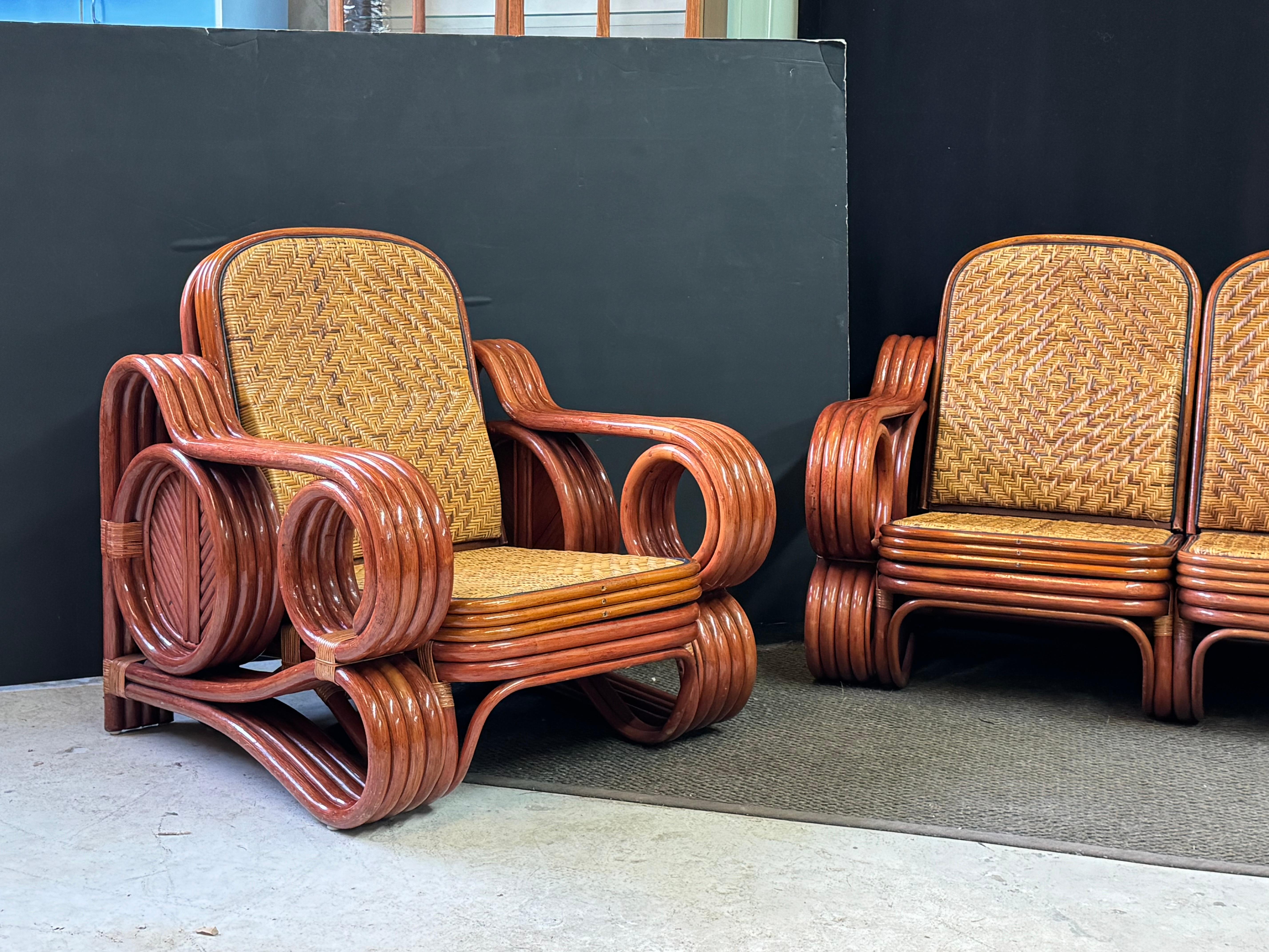 Mid-Century Modern Italian Bamboo and Rattan Lounge Set w/ Reversible Cushions In Good Condition For Sale In Atlanta, GA