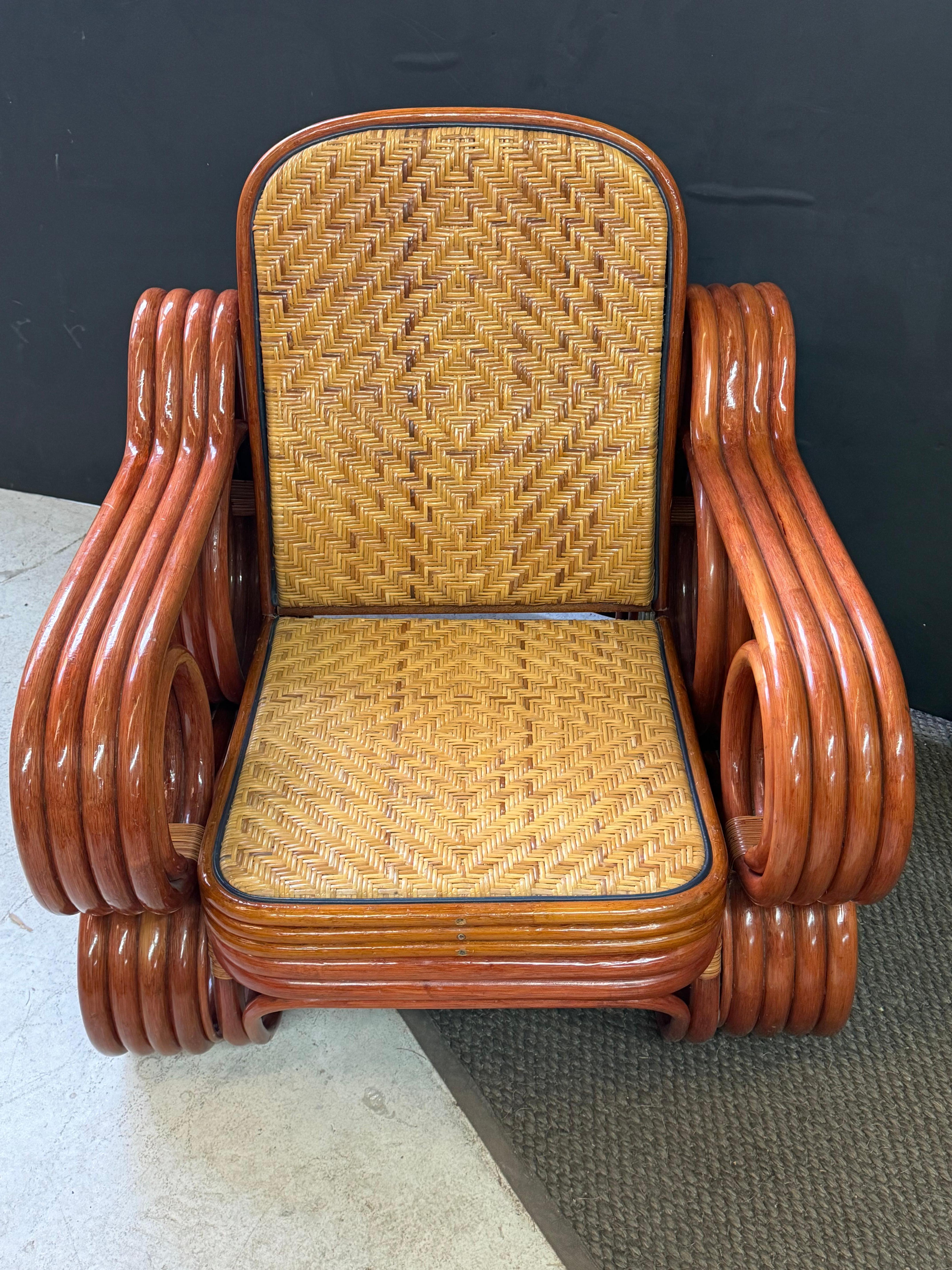 Mid-Century Modern Italian Bamboo and Rattan Lounge Set w/ Reversible Cushions For Sale 1