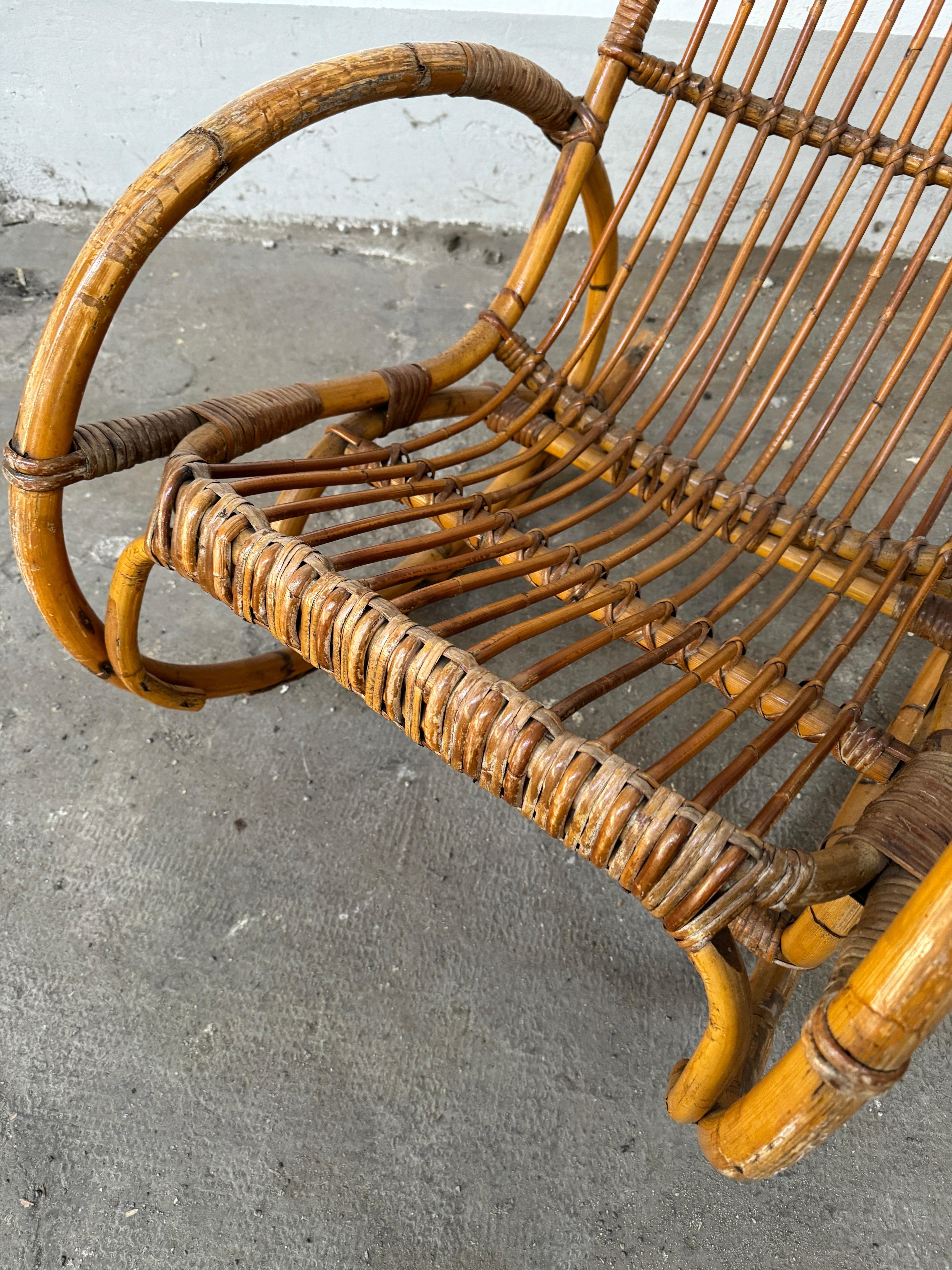 Mid-Century Modern Italian Bamboo and Rattan Rocking Chair. 1960s 7