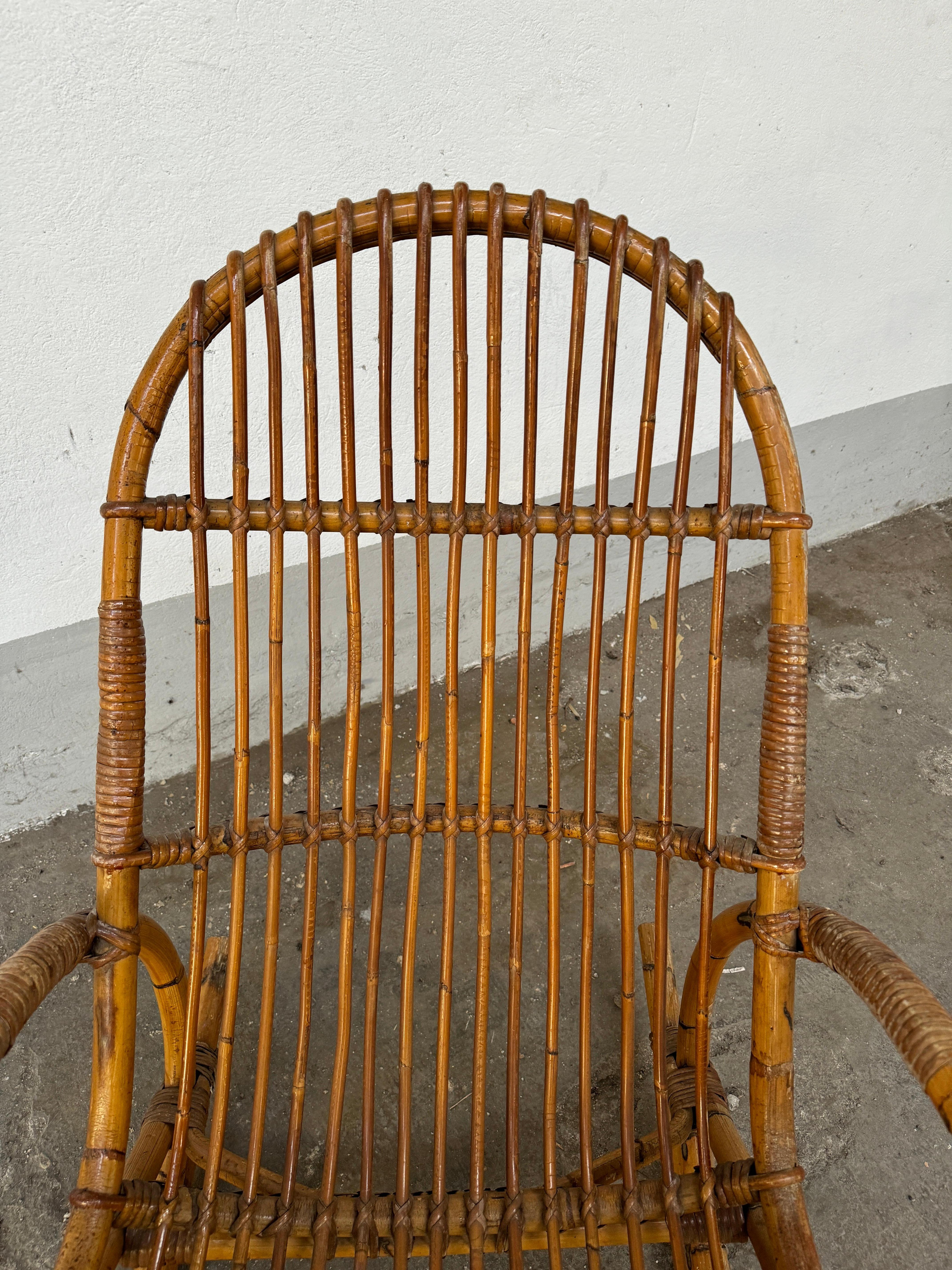 Mid-Century Modern Italian Bamboo and Rattan Rocking Chair. 1960s 8