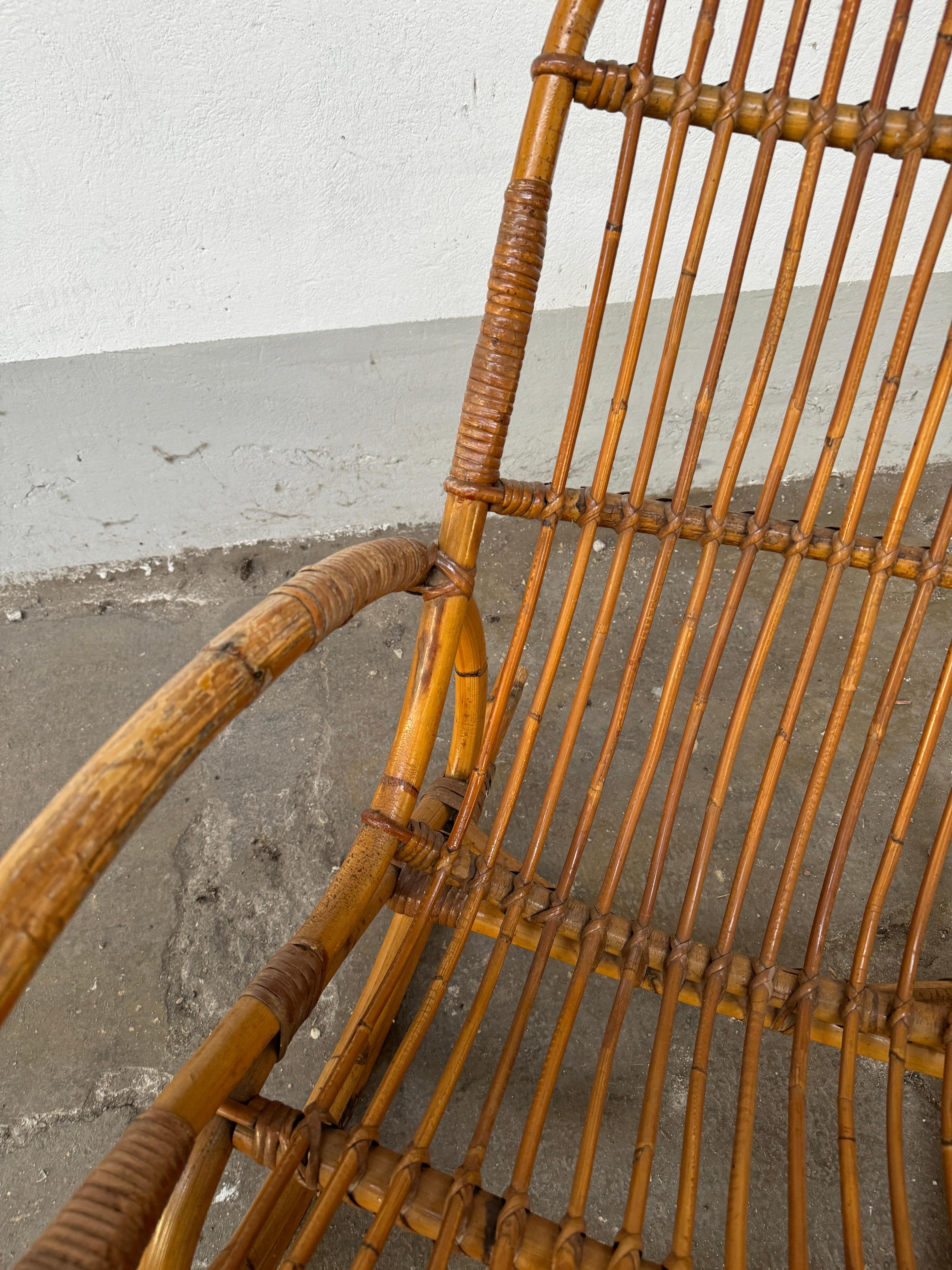 Mid-Century Modern Italian Bamboo and Rattan Rocking Chair. 1960s 1