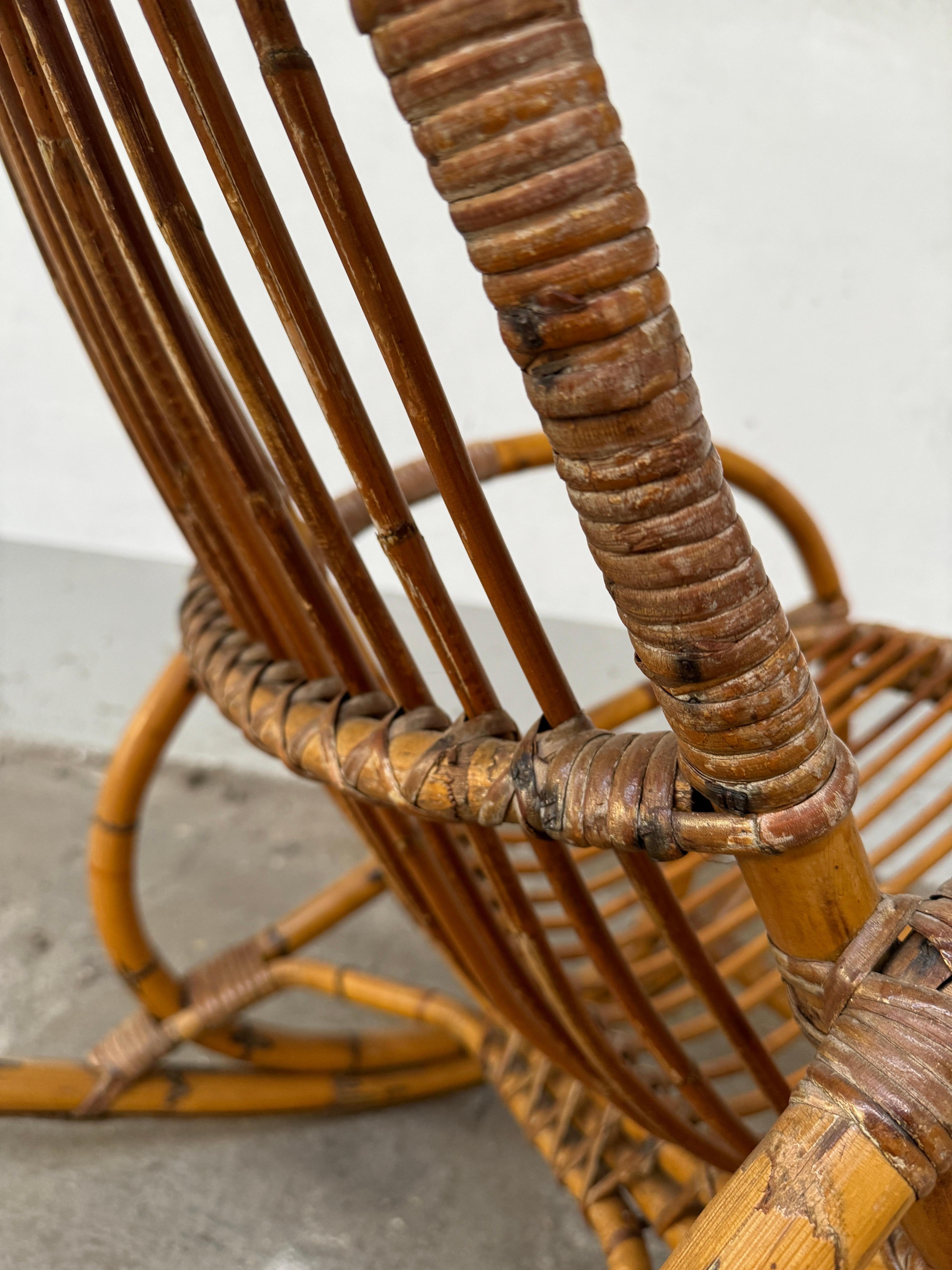Mid-Century Modern Italian Bamboo and Rattan Rocking Chair. 1960s 6