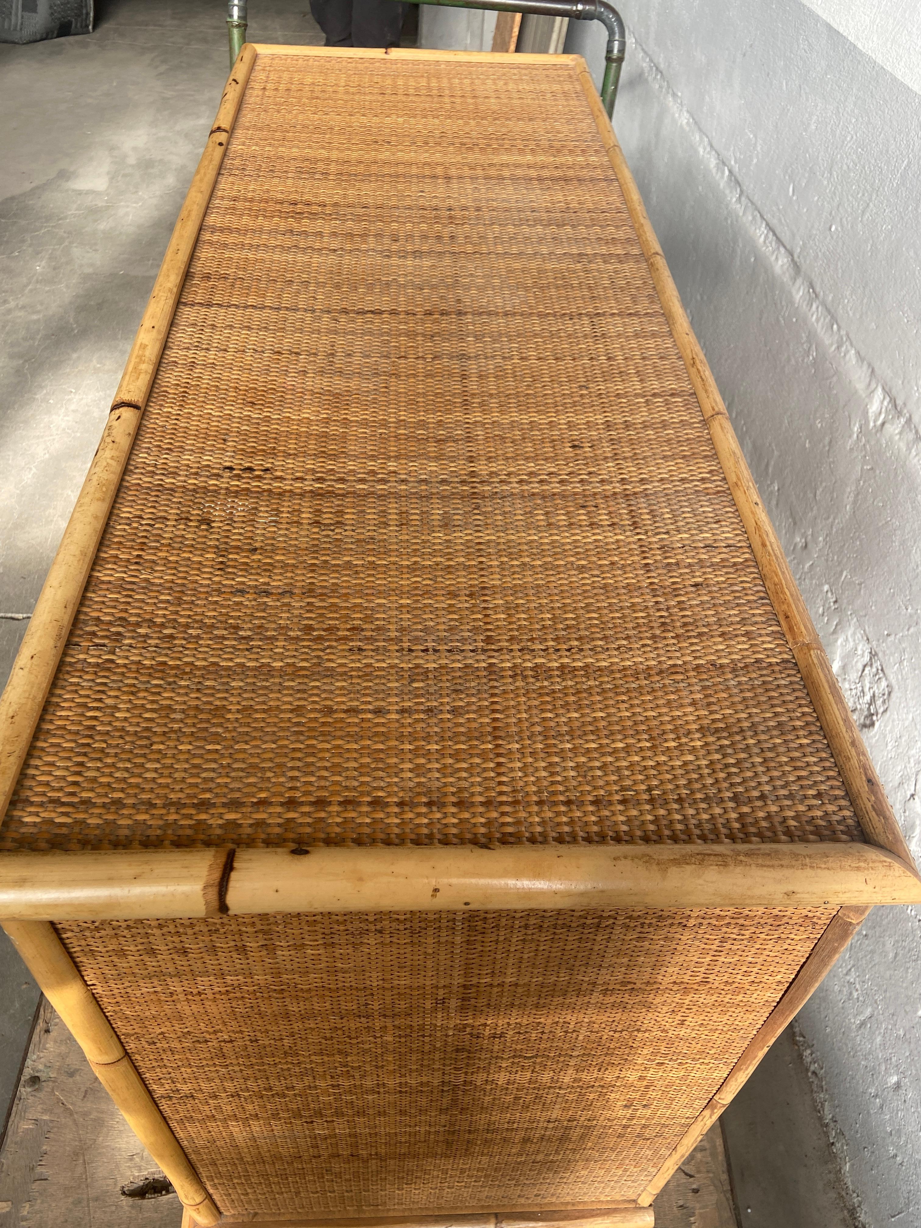 Late 20th Century Mid-Century Modern Italian Bamboo and Rattan Sideboard by Dal Vera. 1970s For Sale