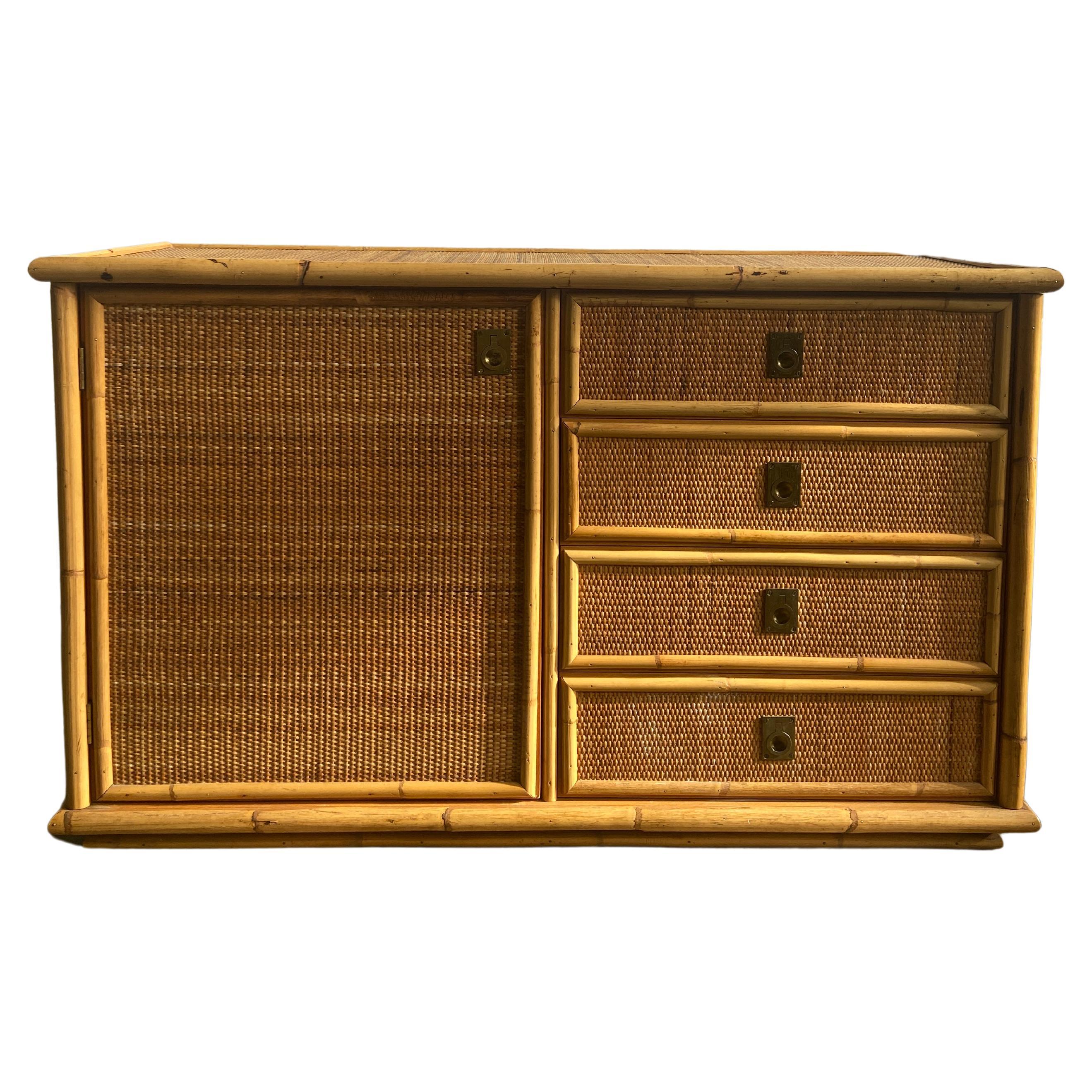 Mid-Century Modern Italian Bamboo and Rattan Sideboard by Dal Vera. 1970s