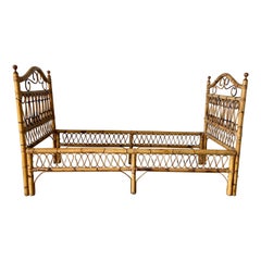 Mid-Century Modern Italian Bamboo and Rattan Single Bed, 1970s