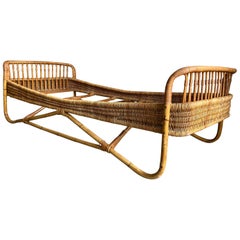 Mid-Century Modern Italian Bamboo and Rattan Sofa or Day Bed, 1960s