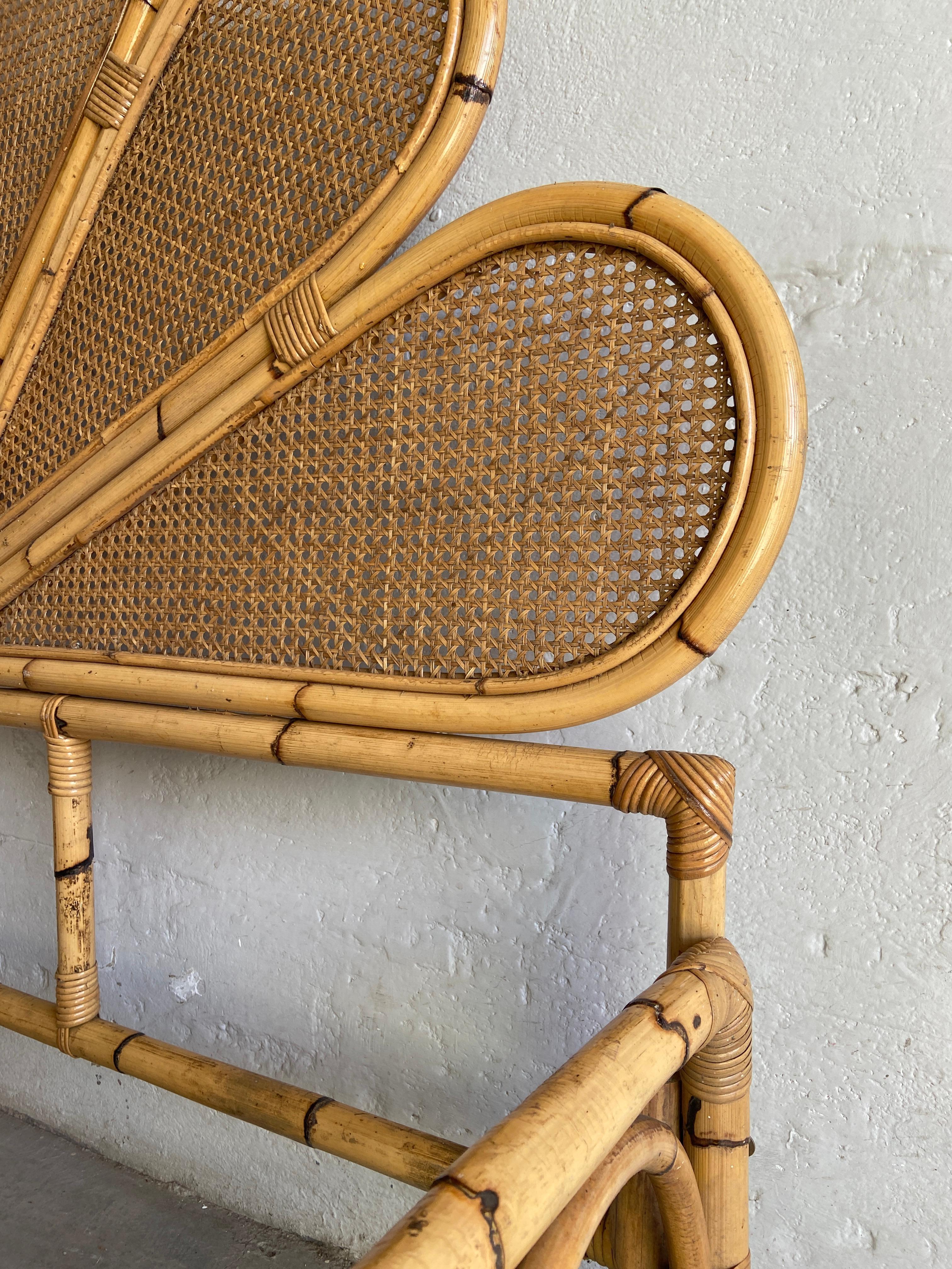 Mid-Century Modern Italian Bamboo and Vienna Straw Queen Size Bed, 1970s 7