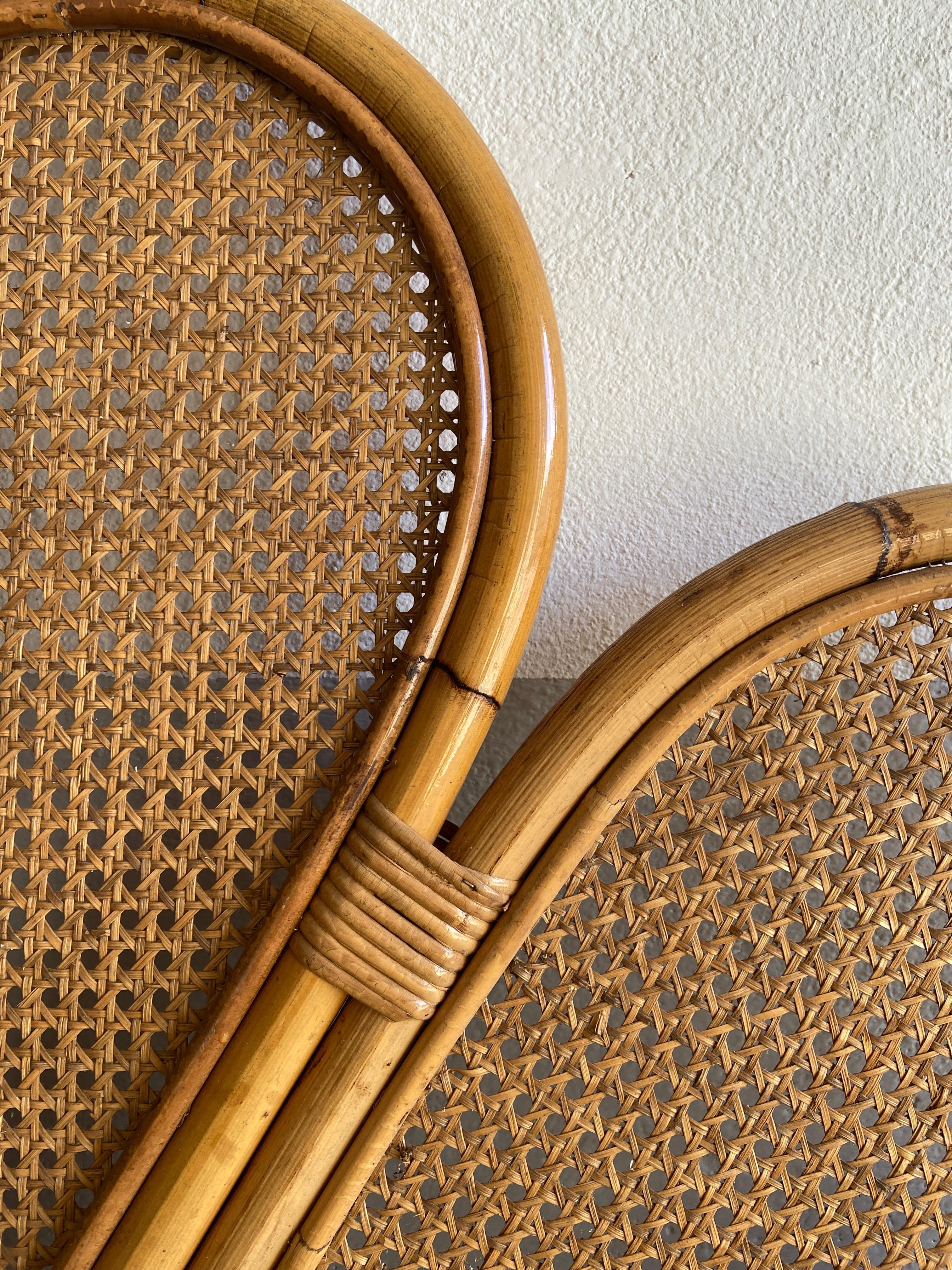 Mid-Century Modern Italian Bamboo and Vienna Straw Queen Size Bed, 1970s 2