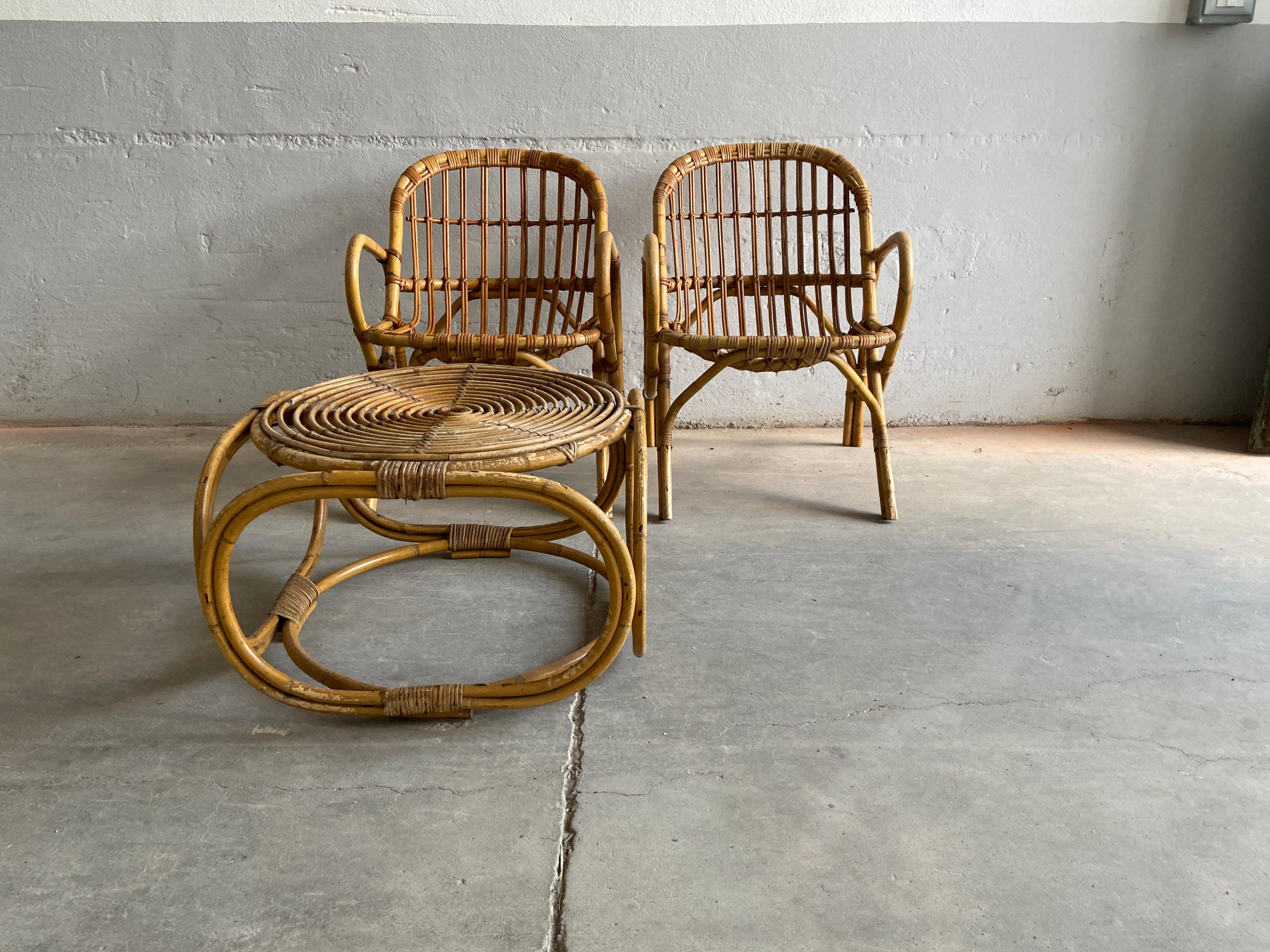 Mid-Century Modern Italian Bamboo and Wicker Living Room Set, 1960s For Sale 2