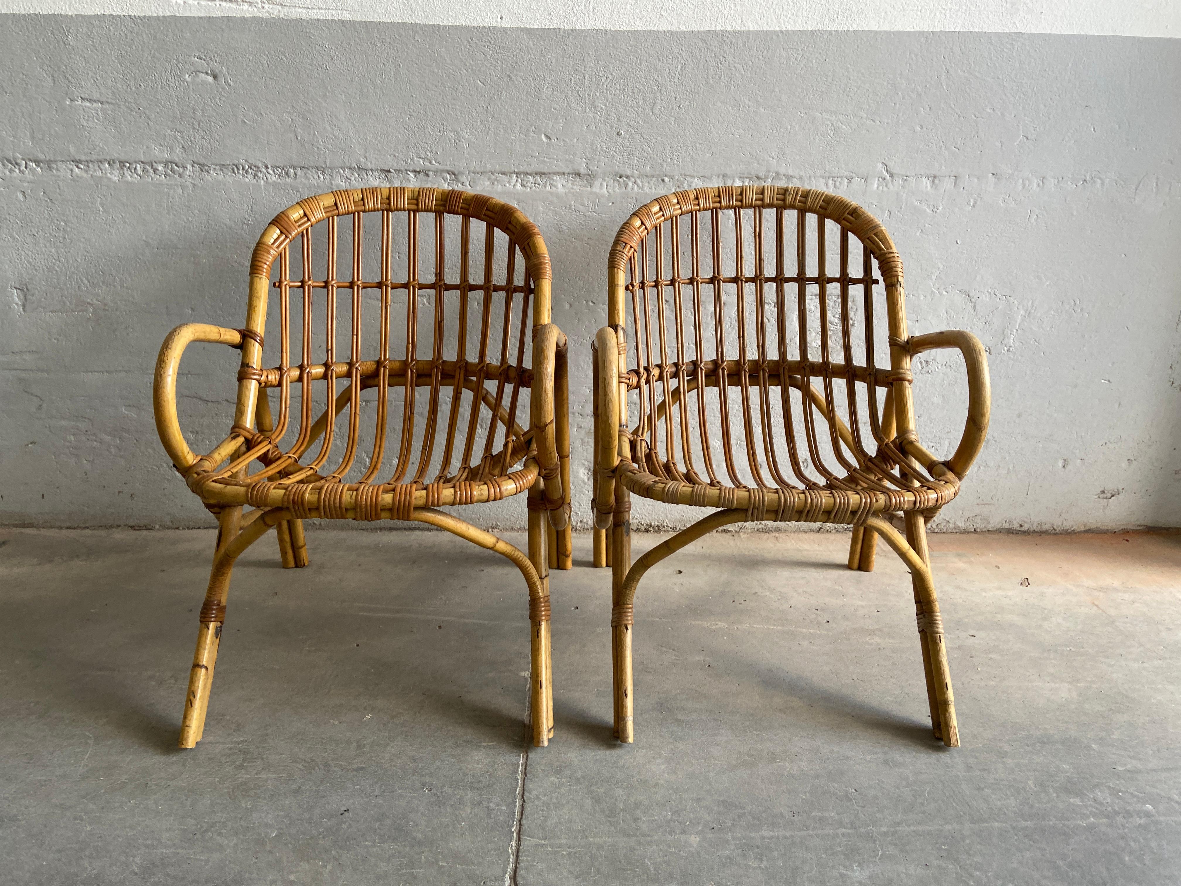 Mid-Century Modern Italian Bamboo and Wicker Living Room Set, 1960s For Sale 4