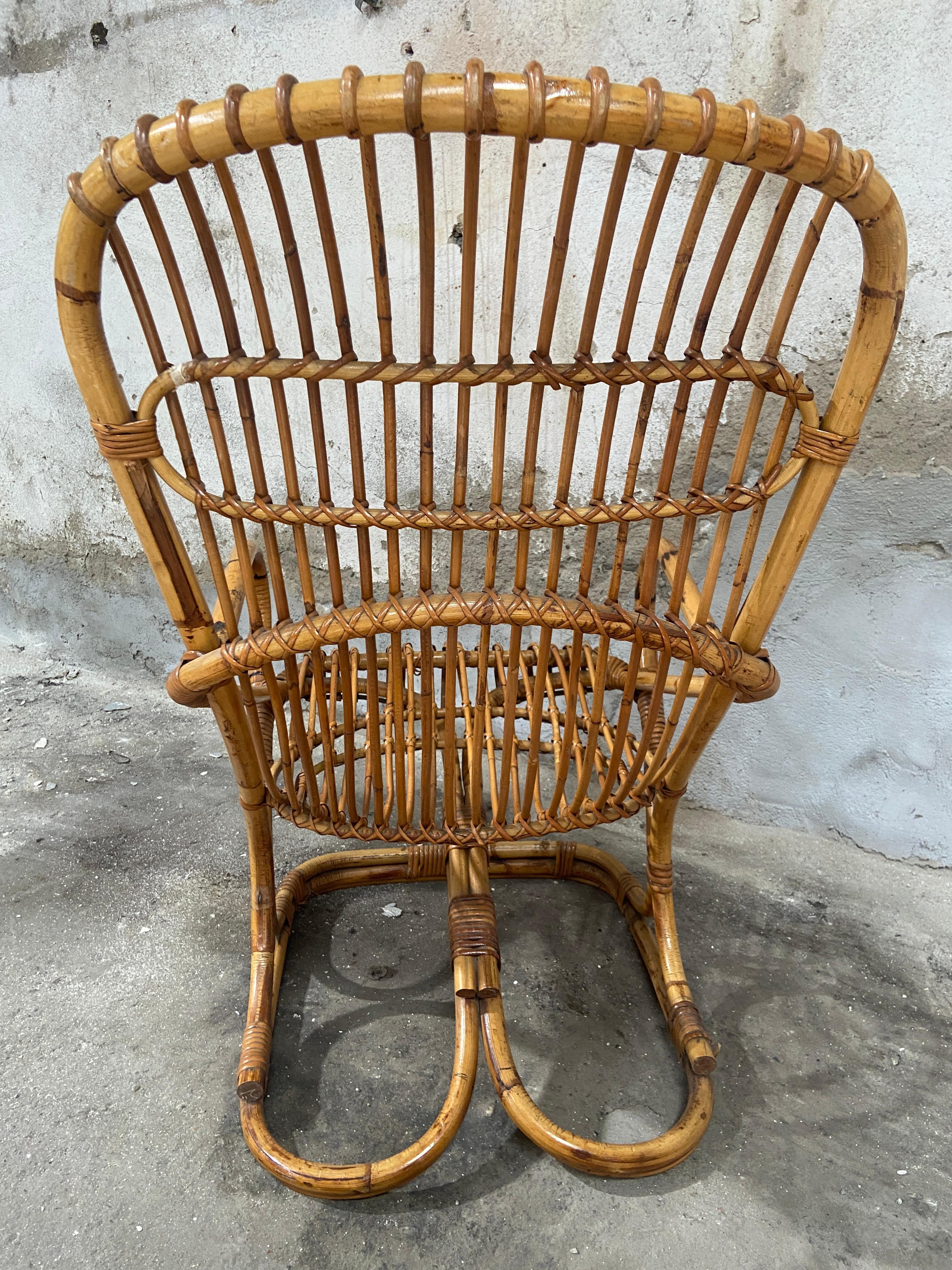 Mid-Century Modern Italian Rattan Armchair by Tito Agnoli for Bonacina. 1960s 3