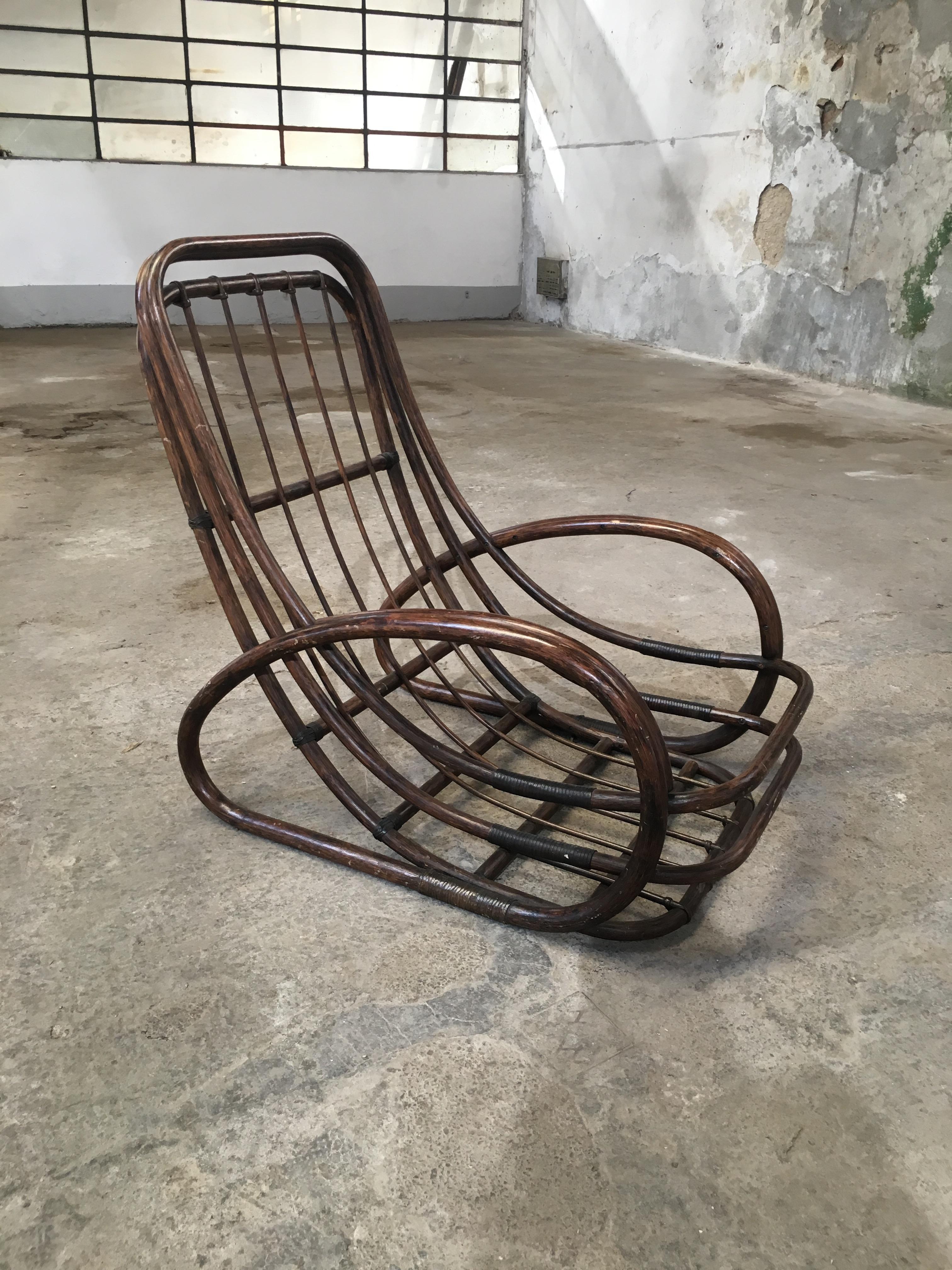 Mid-Century Modern Italian Bamboo Armchair with Original Floral Cushion, 1970s 7