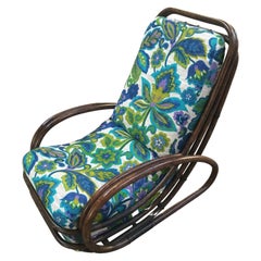 Mid-Century Modern Italian Bamboo Armchair with Original Floral Cushion, 1970s