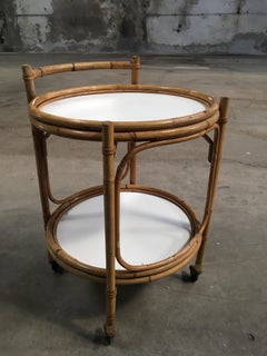 Mid-Century Modern Italian Bamboo Bar Cart with White Lacquered Levels, 1970s