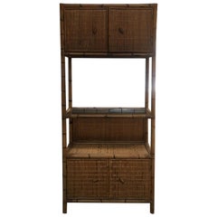 Vintage Mid-Century Modern Italian Bamboo Cabinet with Shutters and Shelf, 1970s