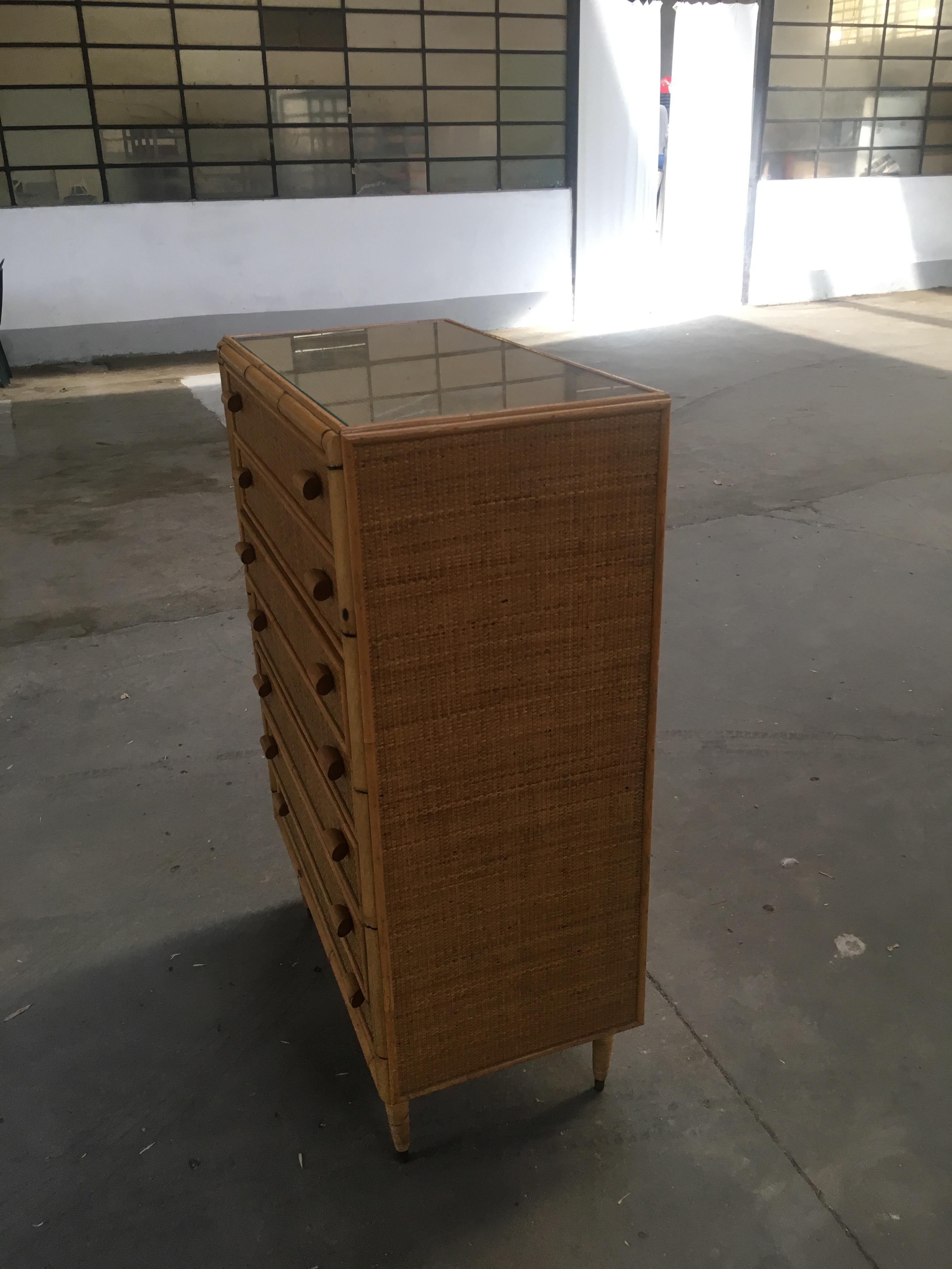 Wood Mid-Century Modern Italian Bamboo Chest of Drawers, 1970s