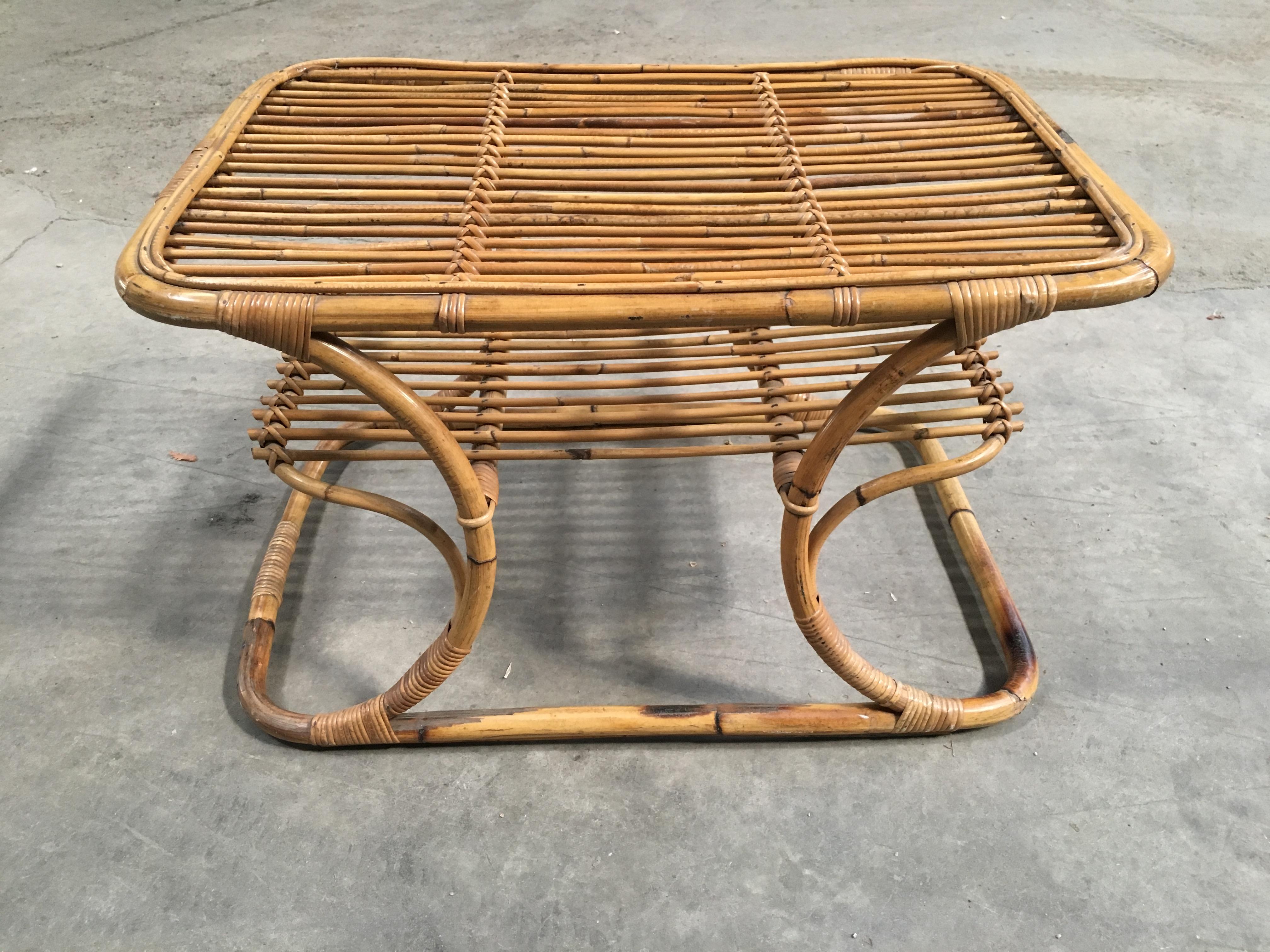 Mid-Century Modern Italian Bamboo Coffee or Side Table, 1960s In Good Condition In Prato, IT