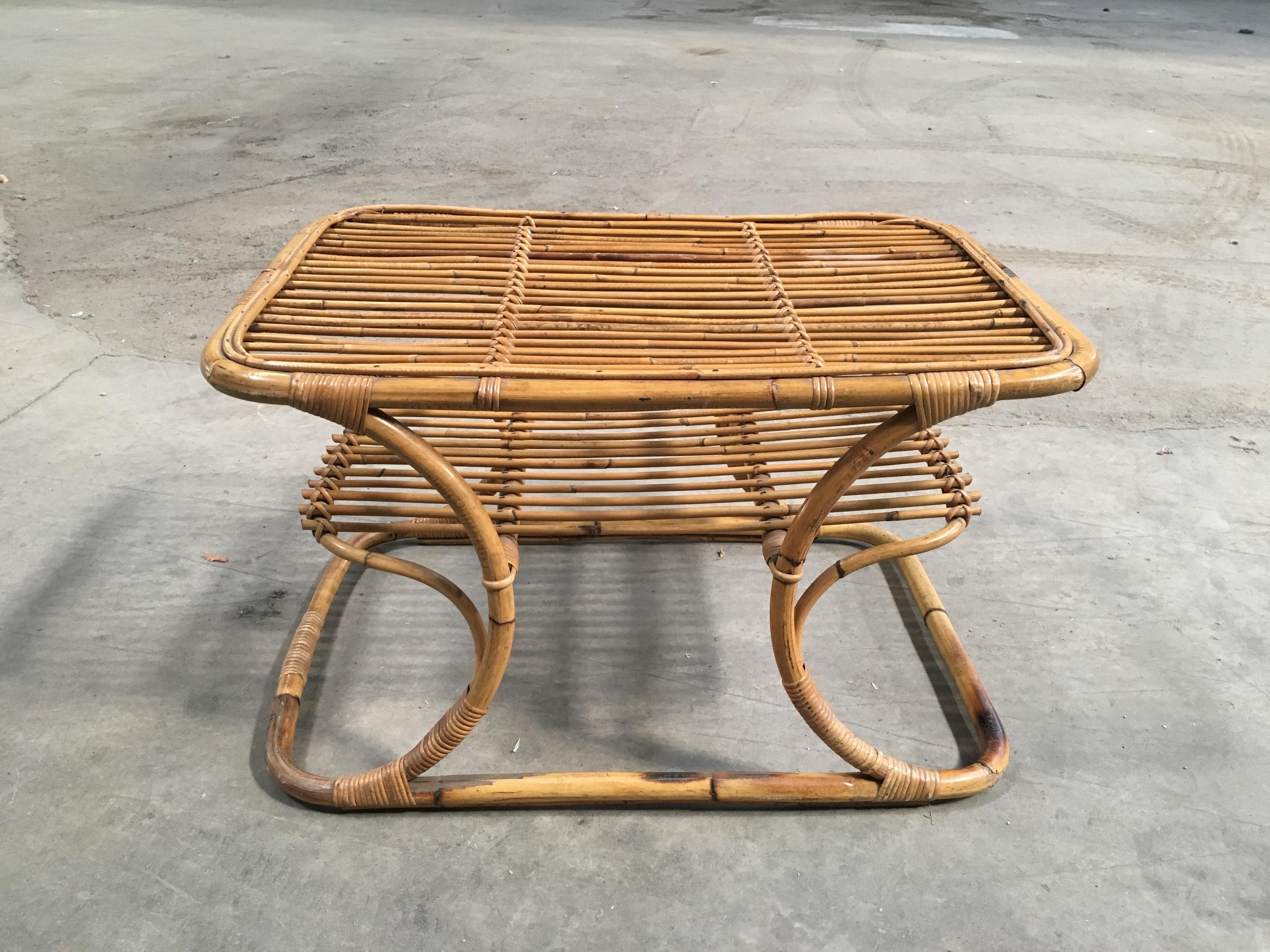 Mid-Century Modern Italian Bamboo Coffee or Side Table, 1960s For Sale 3