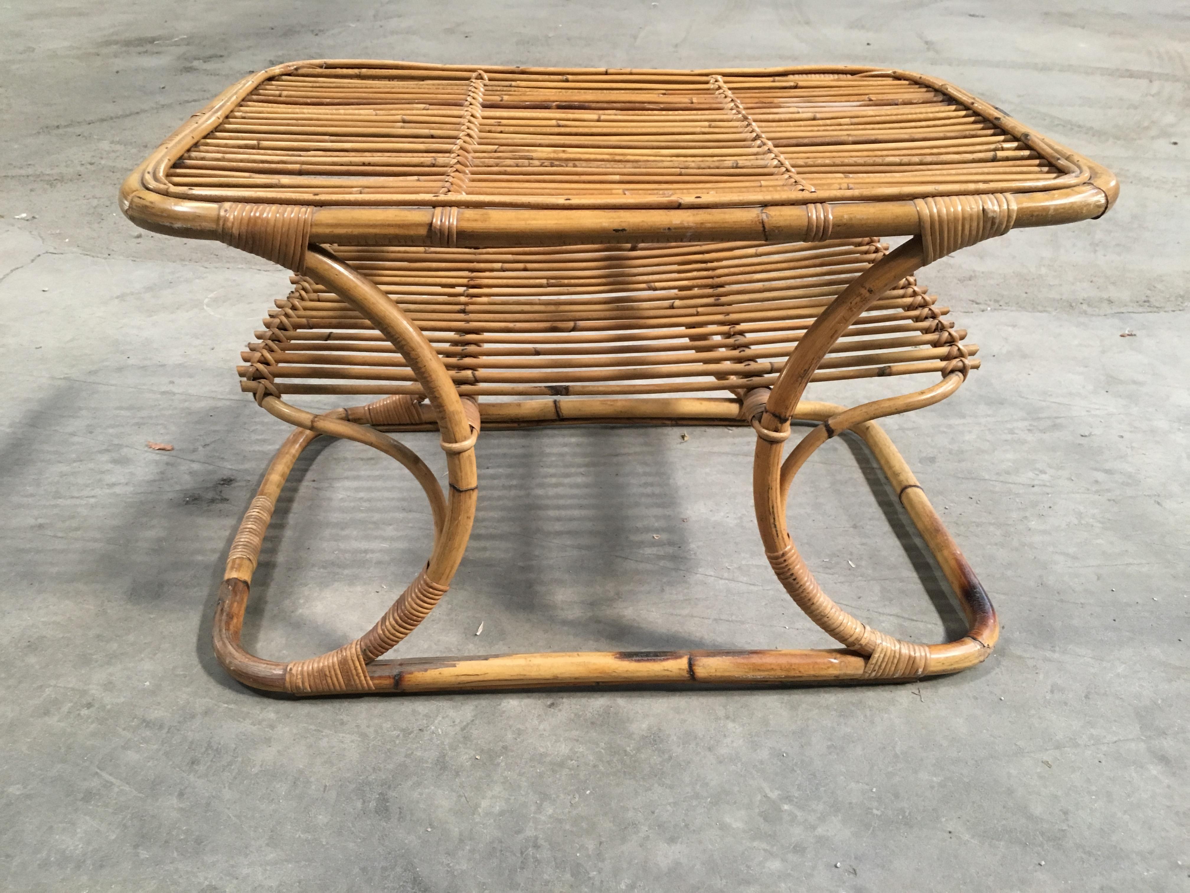 Mid-Century Modern Italian Bamboo Coffee Table by Tito Agnoli for Bonacina. 1950s