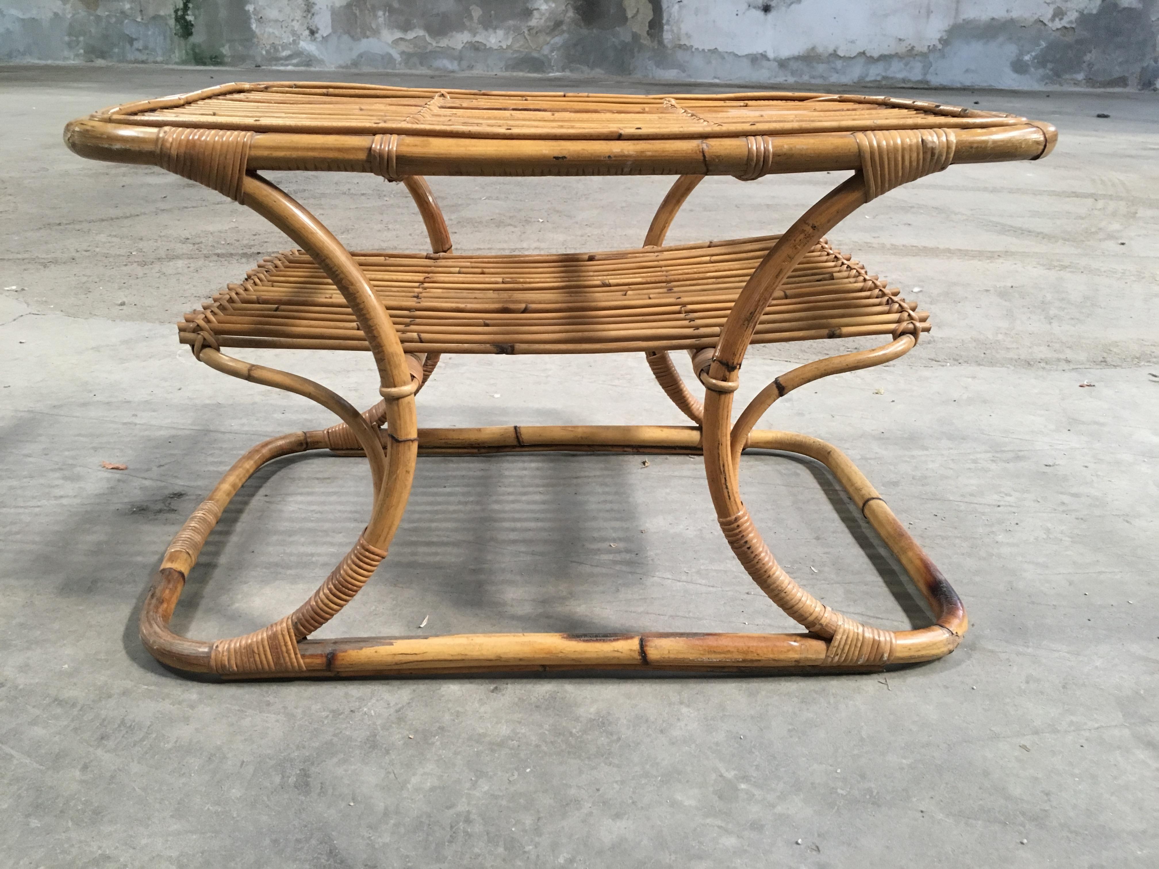 Mid-20th Century Mid-Century Modern Italian Bamboo Coffee Table by Tito Agnoli for Bonacina. 1950