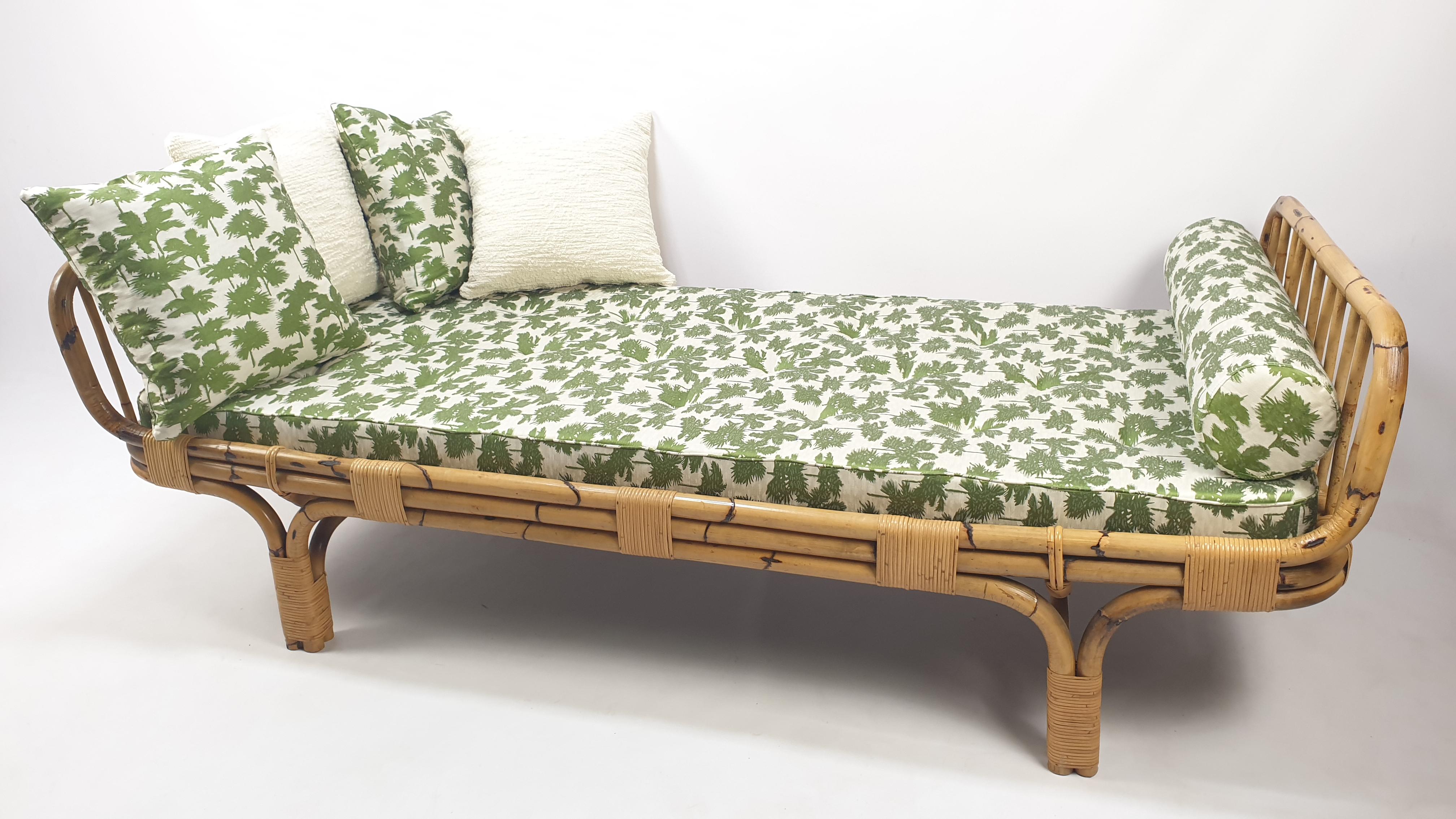 Fabric Mid-Century Modern Italian Bamboo Daybed, 1960s