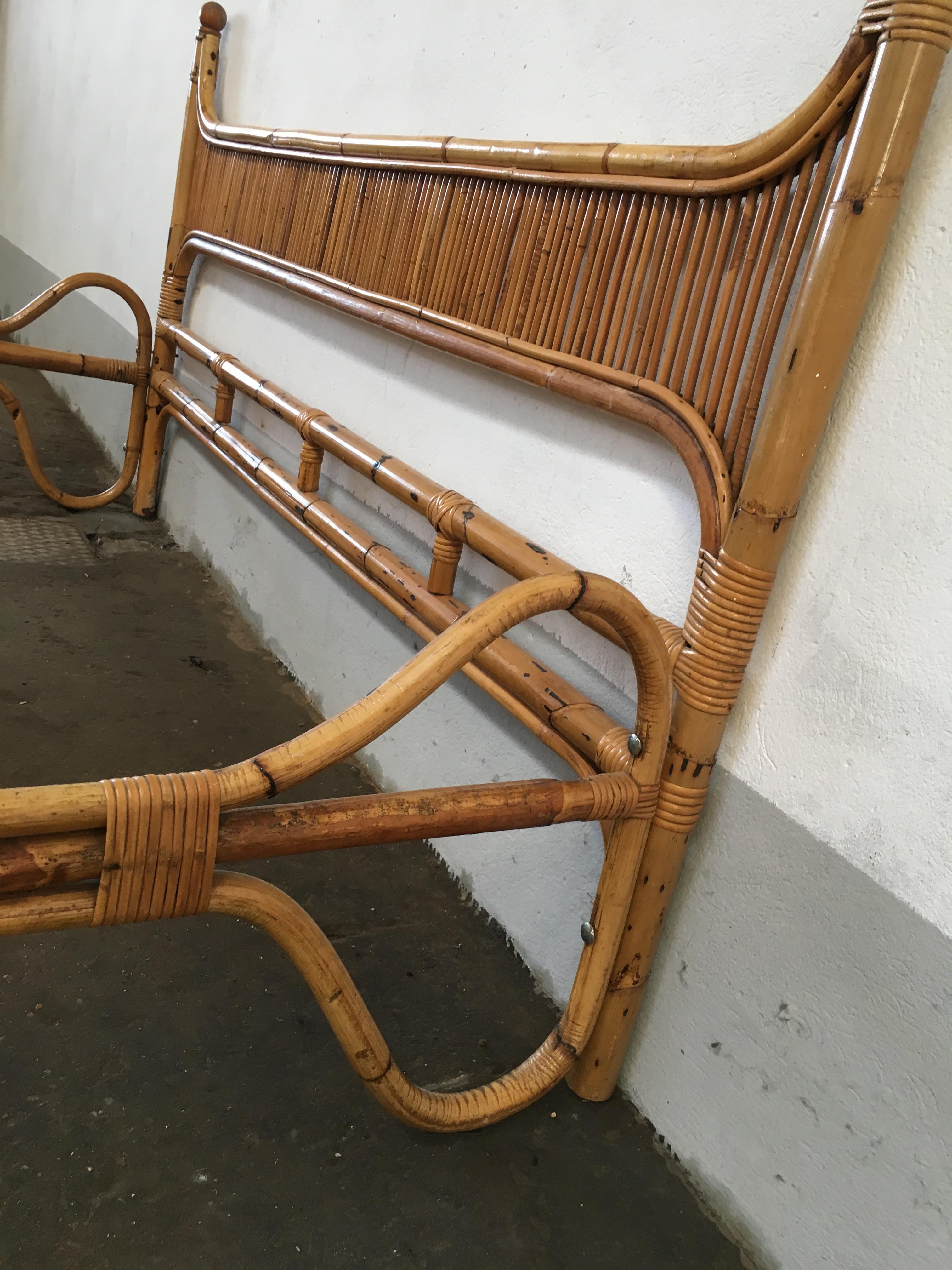 Mid-Century Modern Italian Bamboo Double Bed Frame, 1970s In Good Condition In Prato, IT