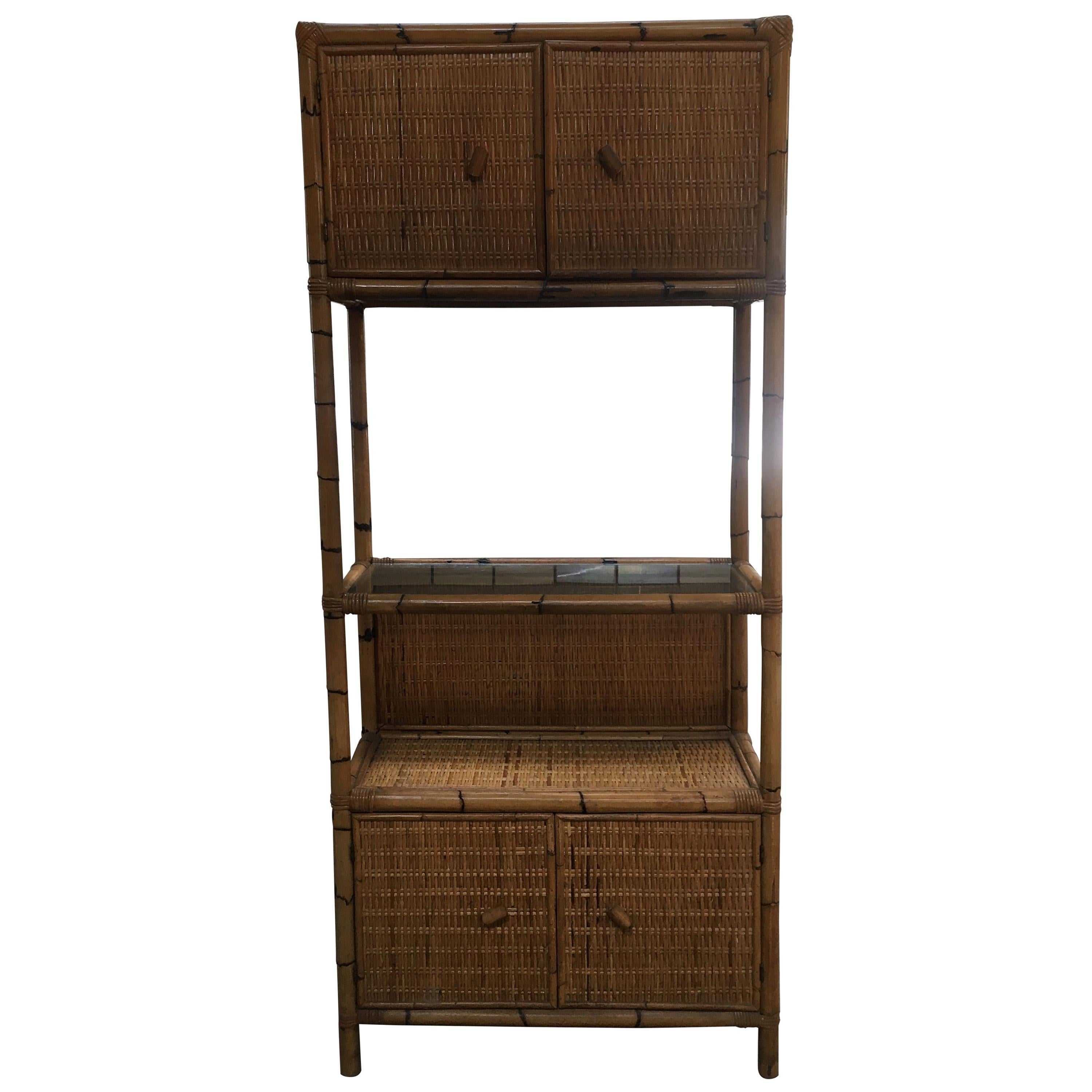 Mid-Century Modern Italian Bamboo Étagère with Shutters and Shelf, 1970s
