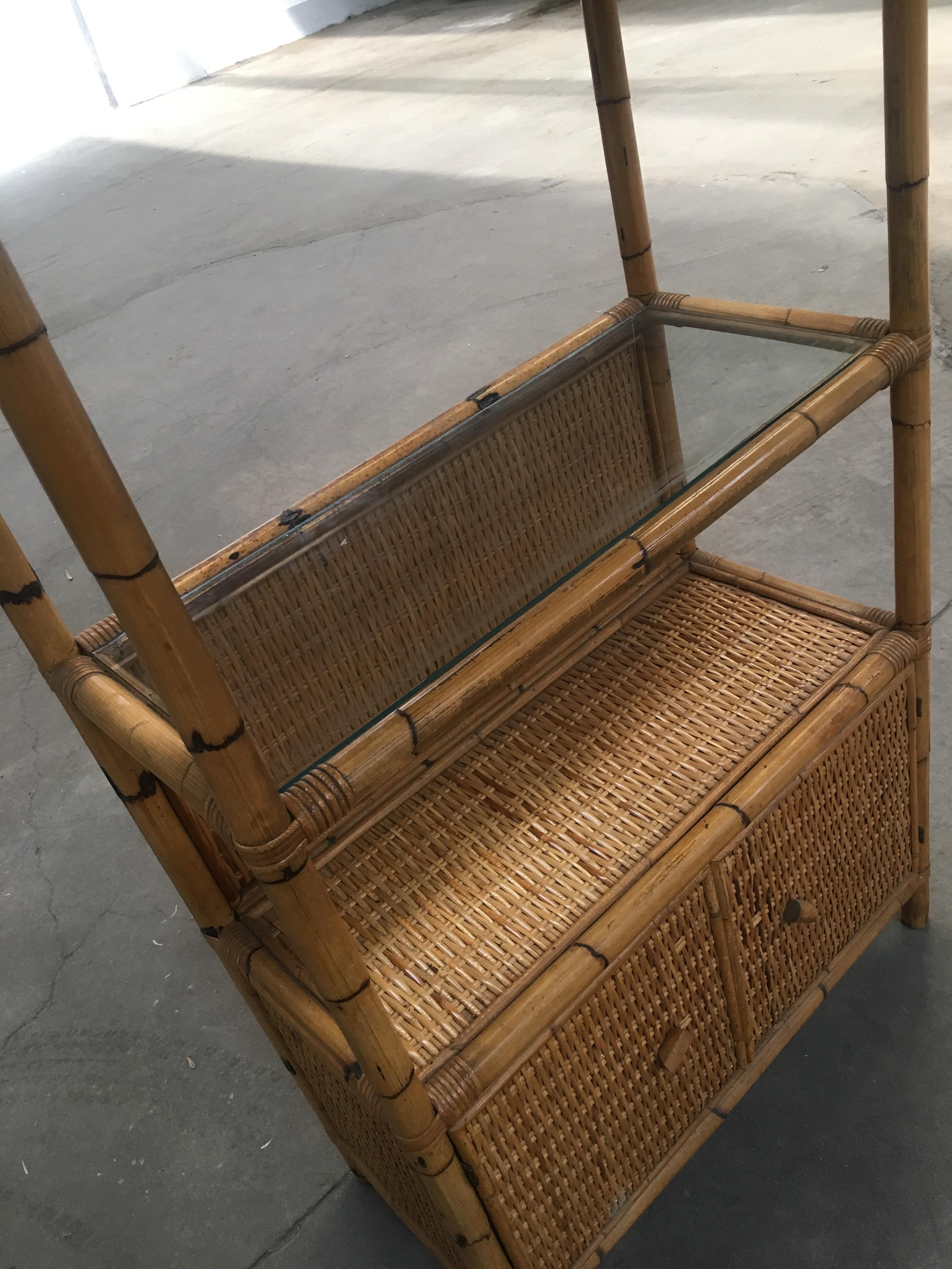 Mid-Century Modern Italian Bamboo Etagere with Shutters and Shelf from 1970s 5