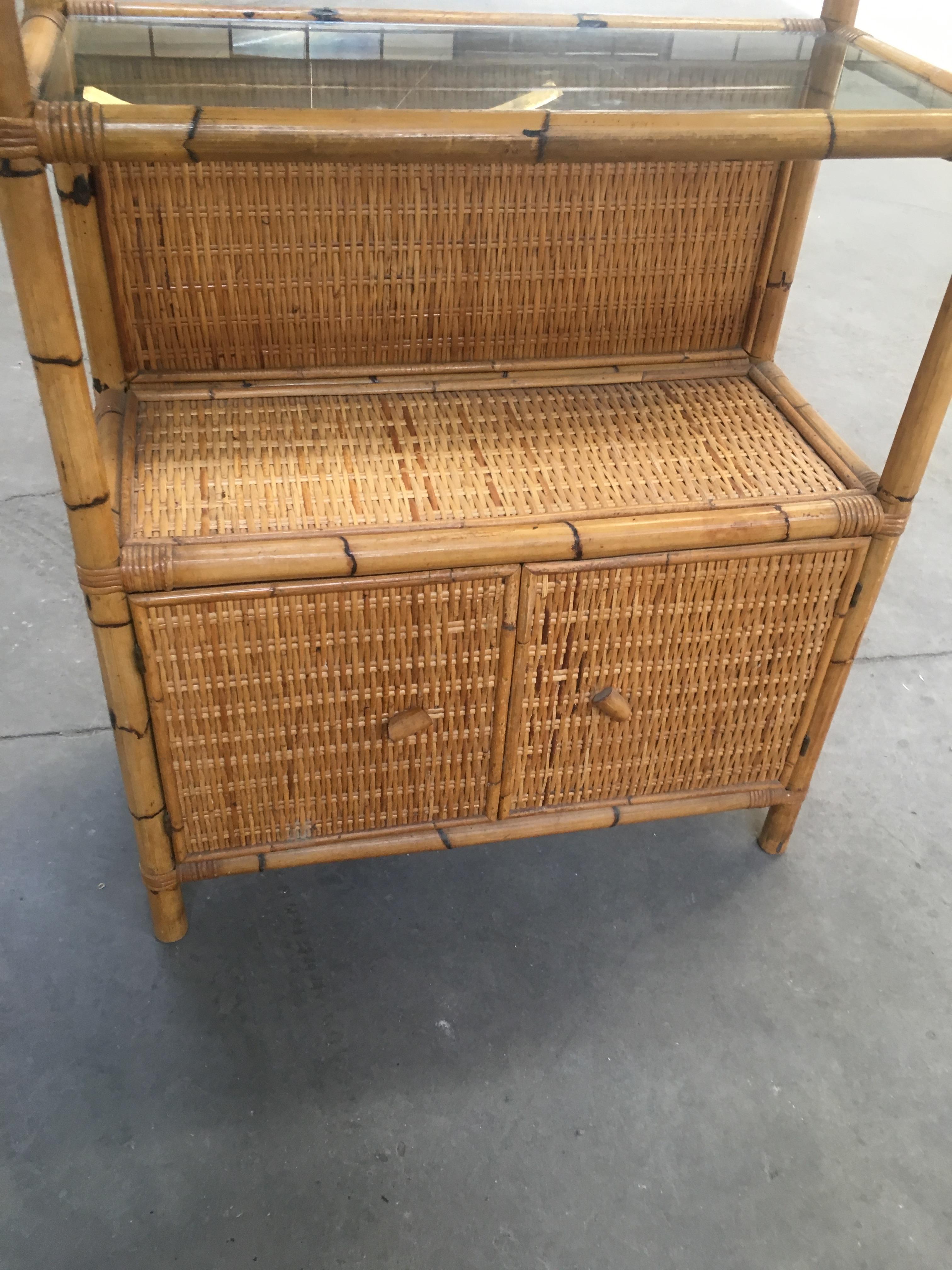 Mid-Century Modern Italian Bamboo Etagere with Shutters and Shelf from 1970s 6