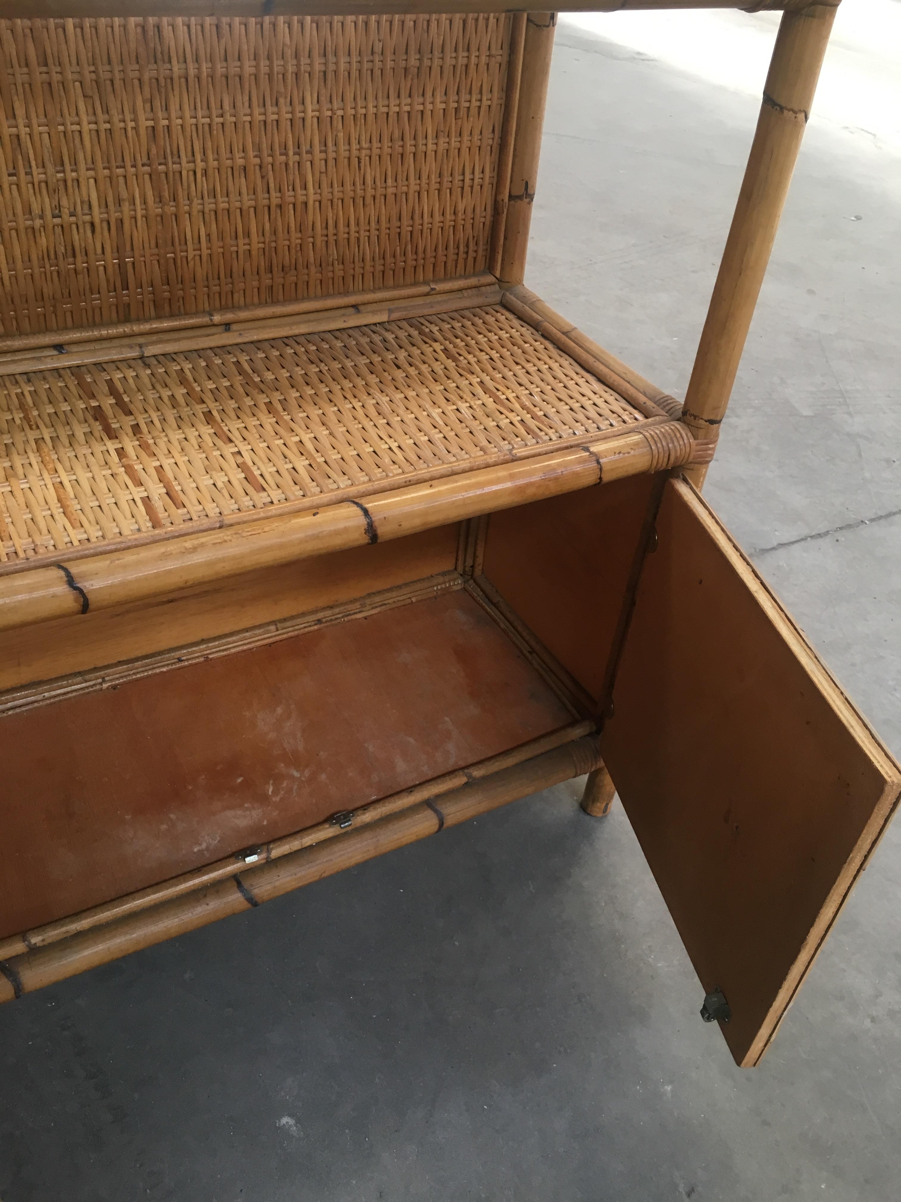 Mid-Century Modern Italian Bamboo Etagere with Shutters and Shelf from 1970s 7