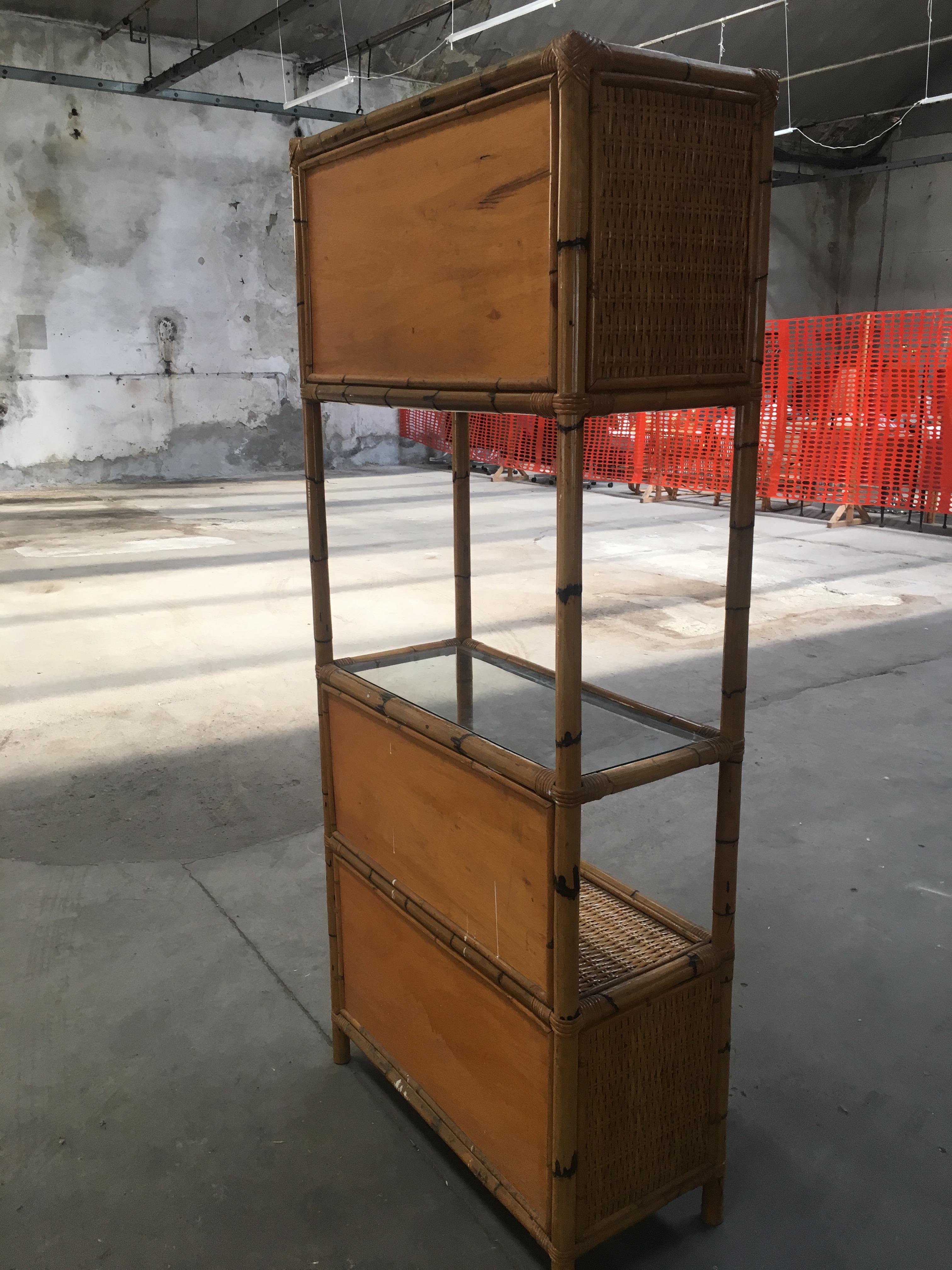 Mid-Century Modern Italian Bamboo Etagere with Shutters and Shelf from 1970s 11